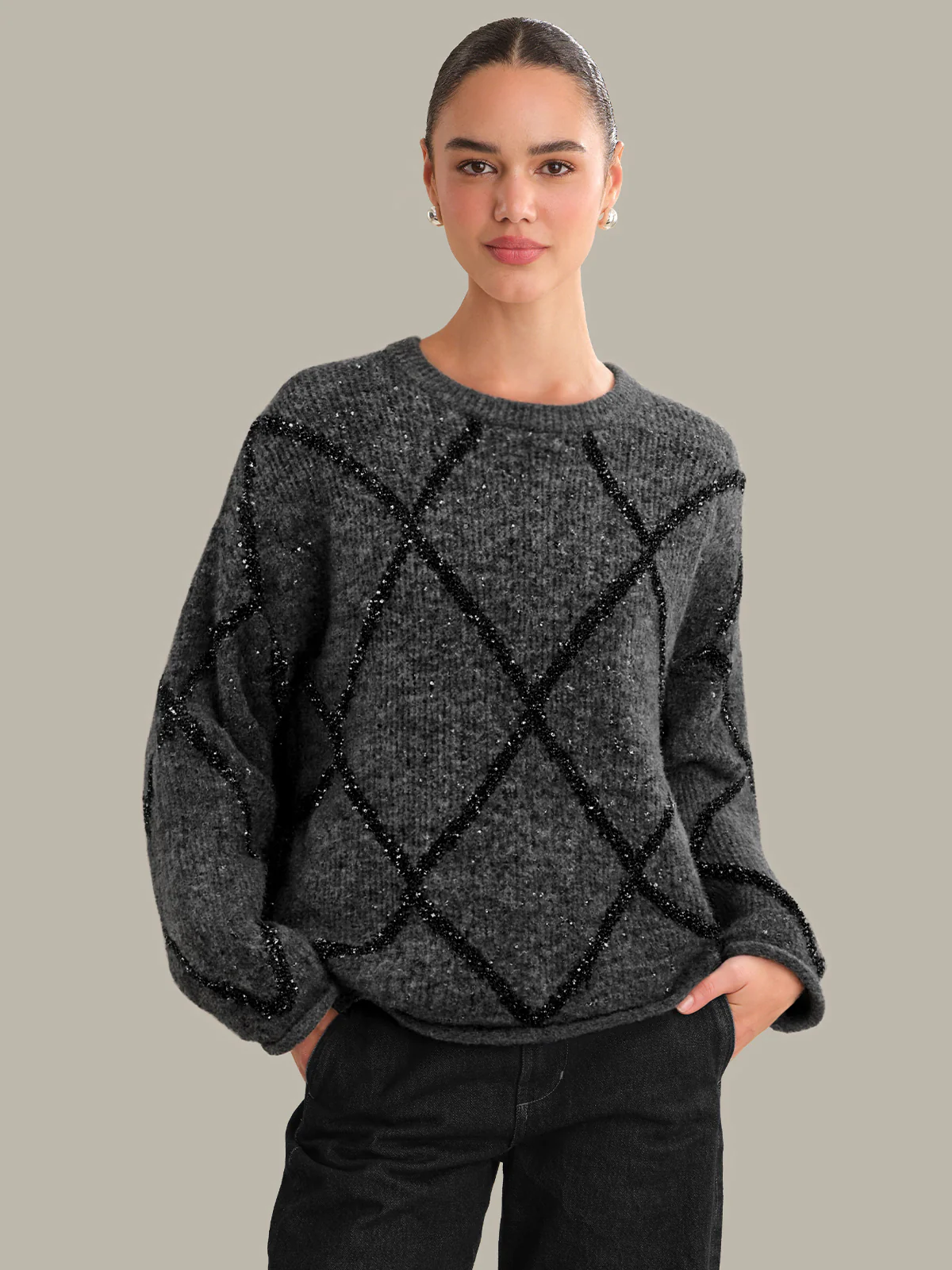 Aspen: Sequin Argyle Crewneck