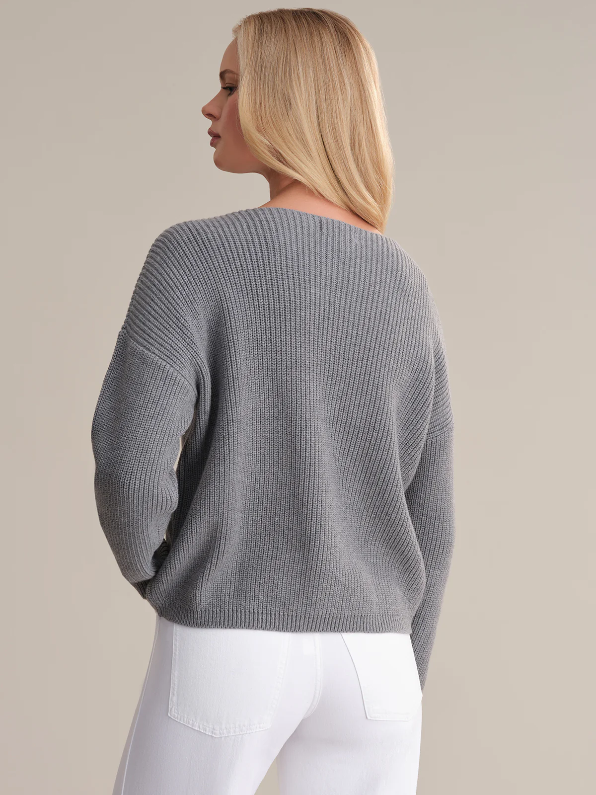 Ava: V-Neck Shaker Stitch Cotton Sweater - Image 3