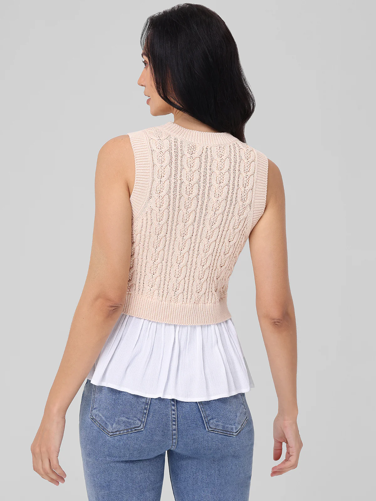 Camilia: Cotton Mixed Media Cable Tank - Image 3