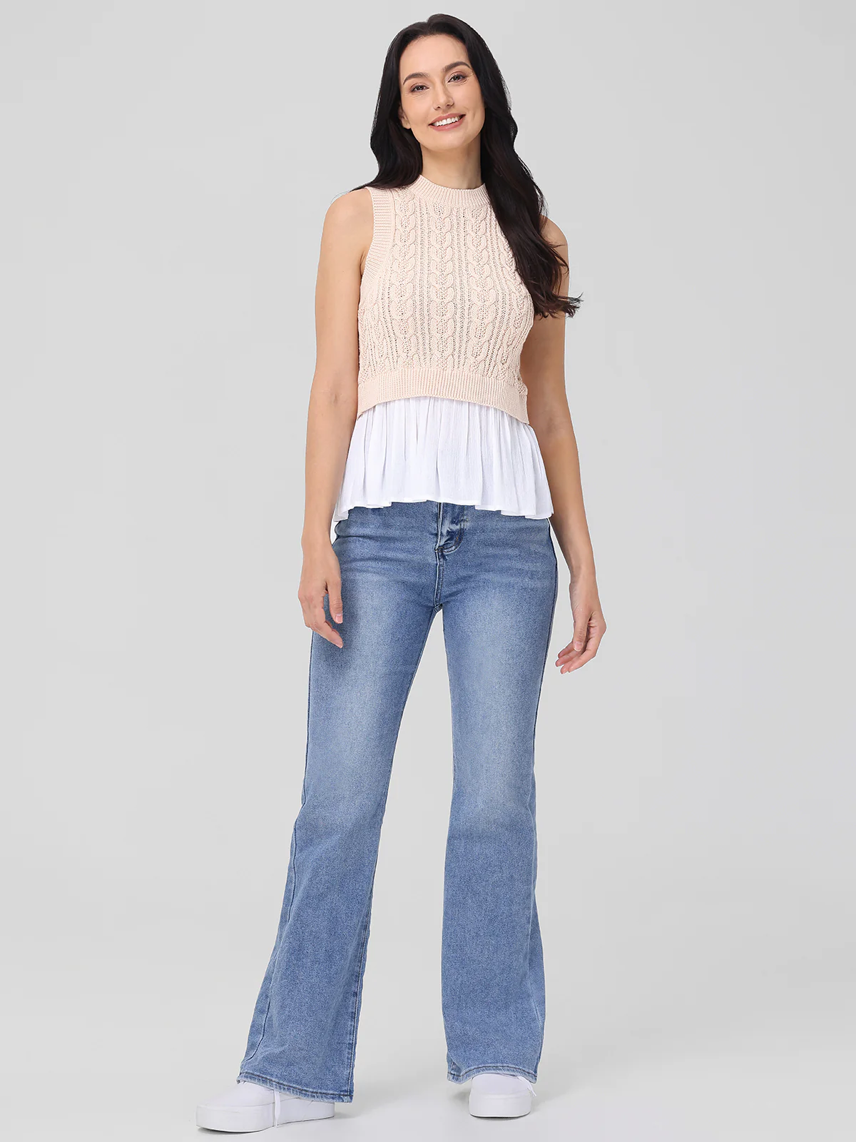 Camilia: Cotton Mixed Media Cable Tank - Image 5