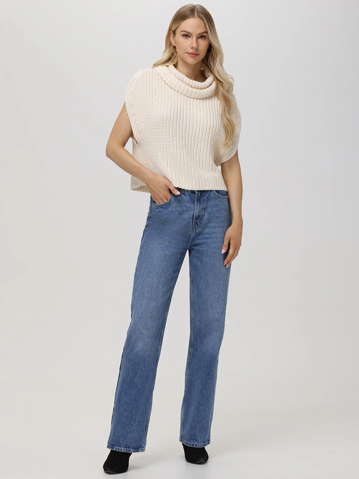 Cate: Cotton Sleeveless Turtleneck Sweater - Image 4