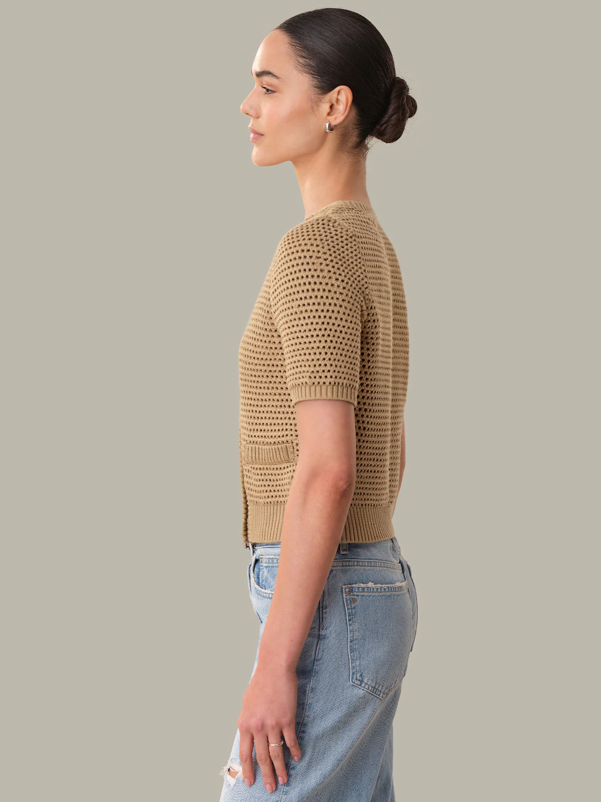 Celine: Cotton Cropped Pointelle Cardigan - Image 2