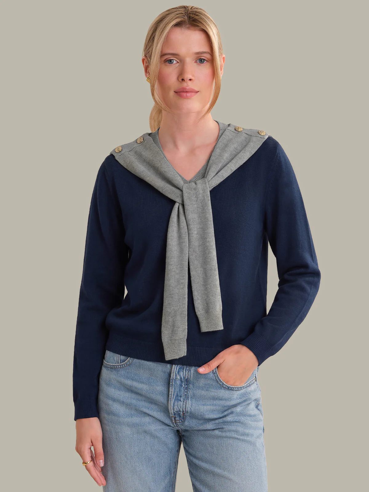 Cerise: Cotton Shawl V-Neck Pullover