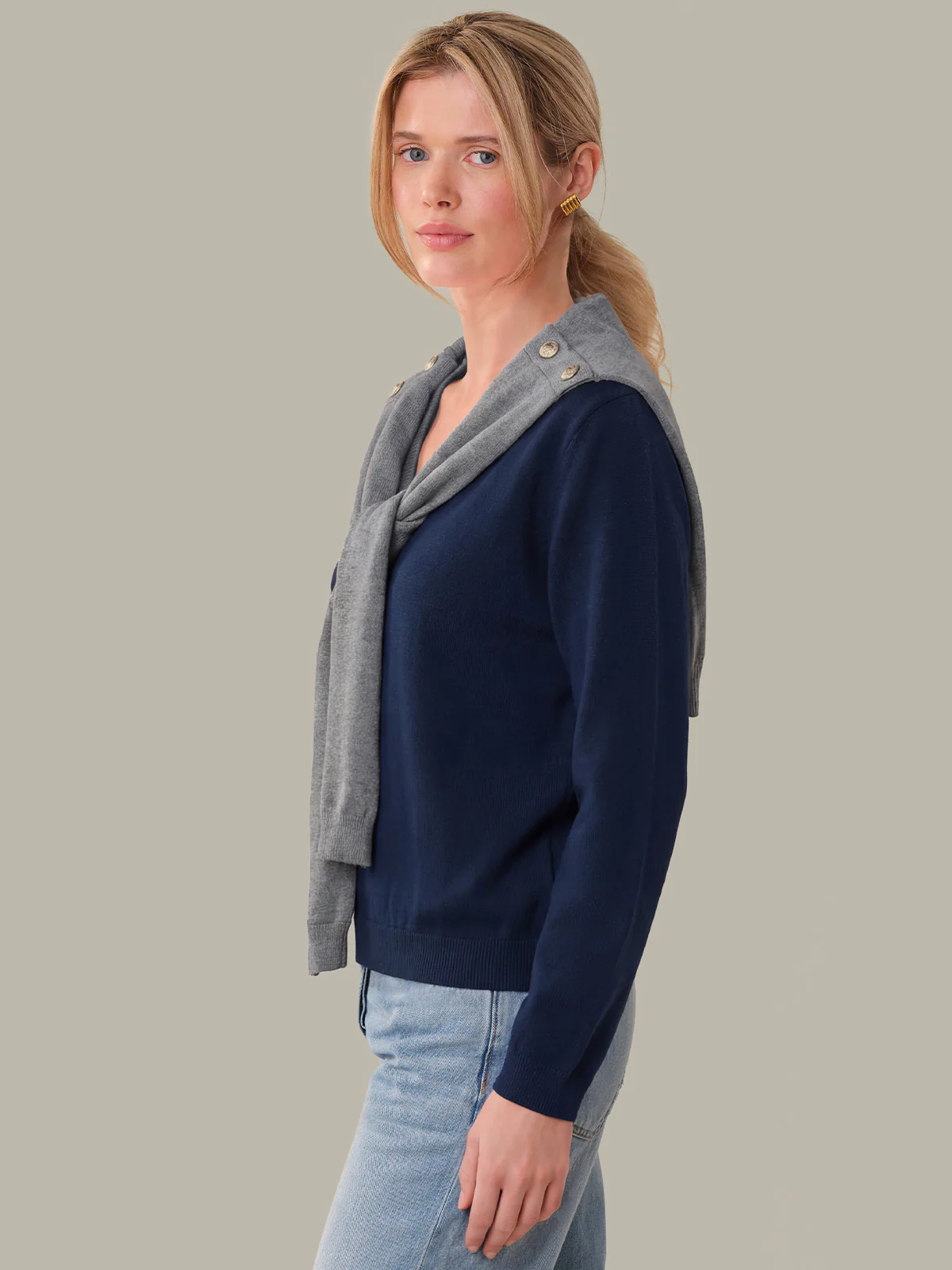 Cerise: Cotton Shawl V-Neck Pullover - Image 2