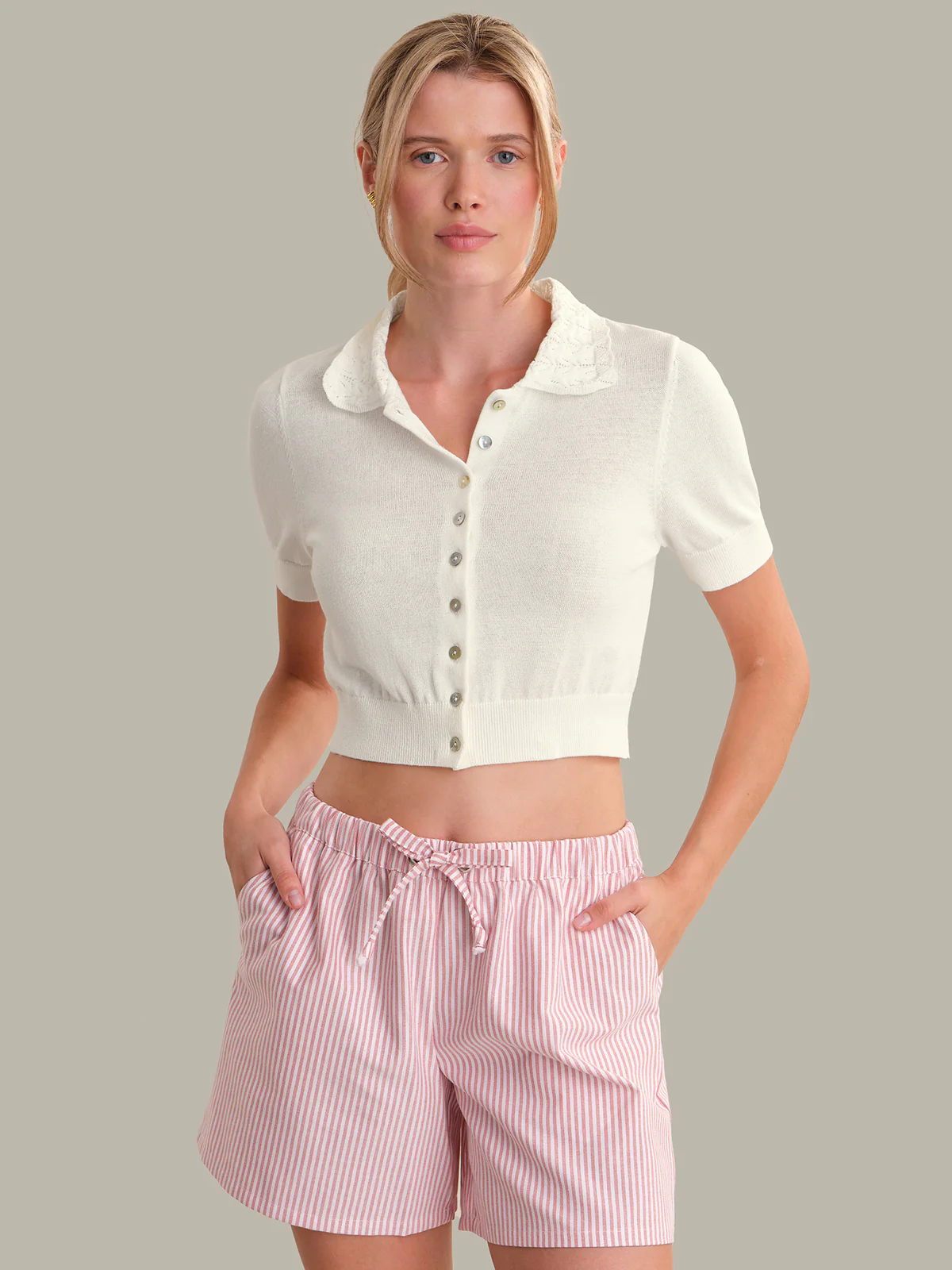 Coco: Peter Pan Collar Cotton-Linen Cardigan