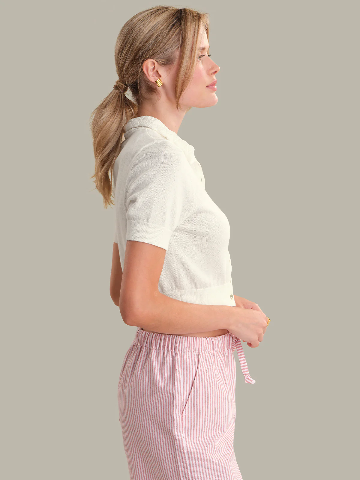 Coco: Peter Pan Collar Cotton-Linen Cardigan - Image 2