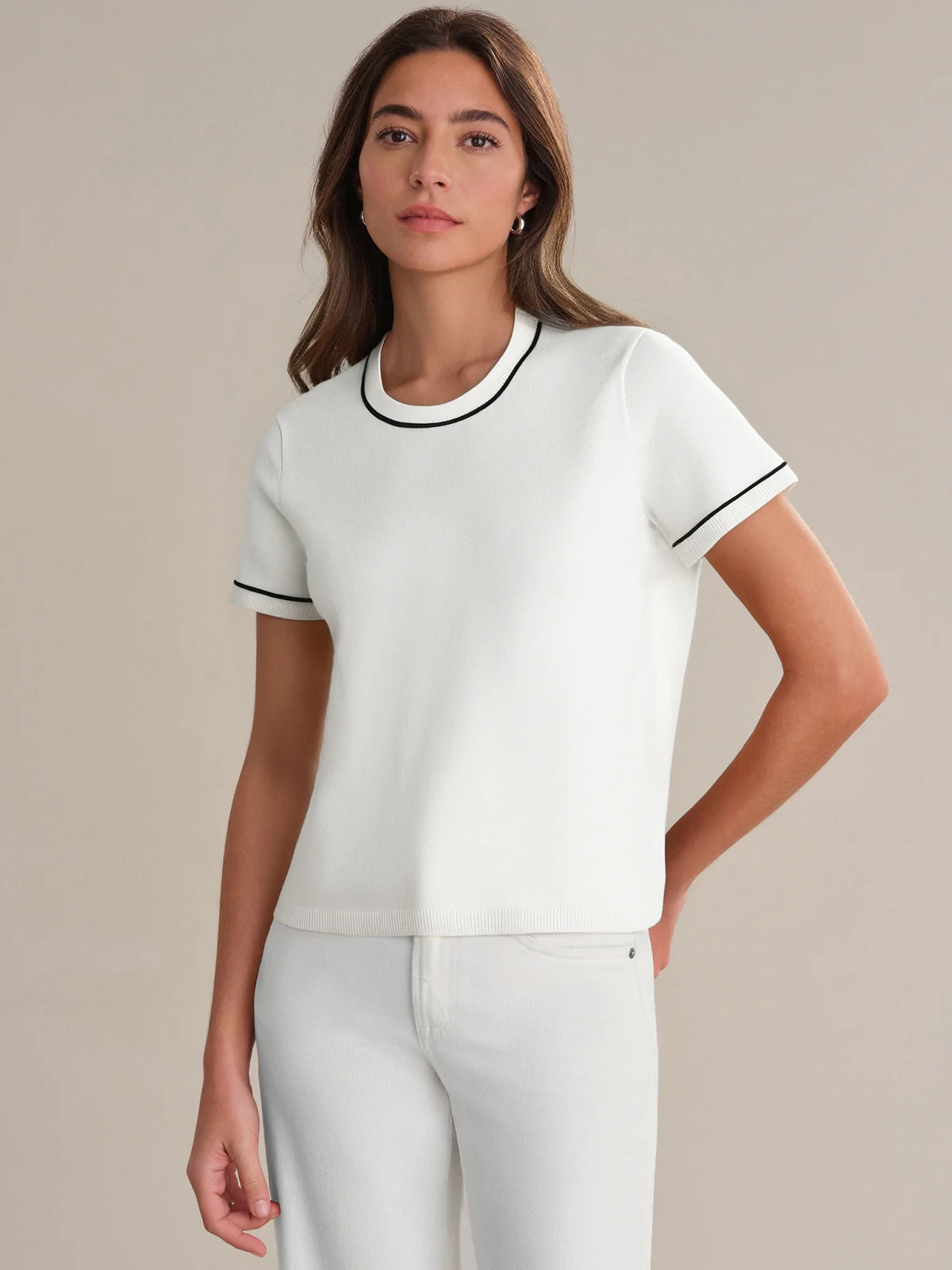 Gina: Contrast Cotton Knit Pullover