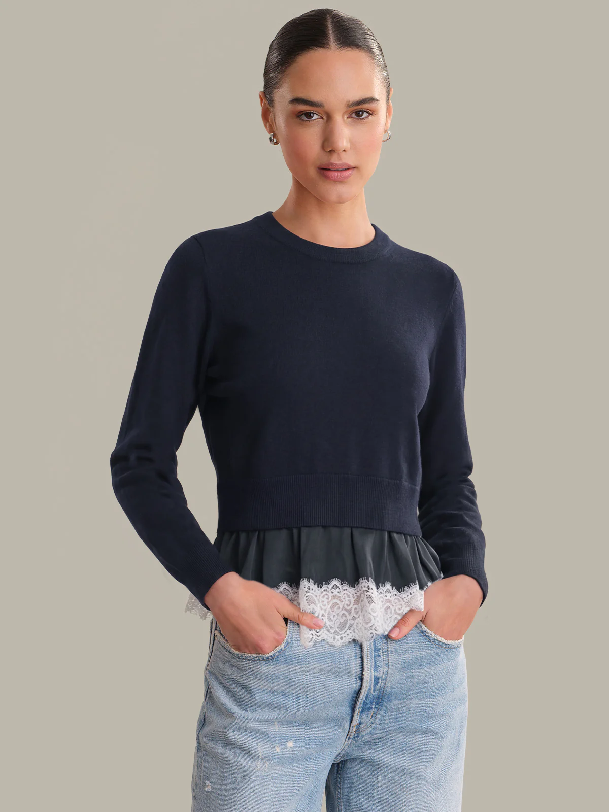 Cora: Lace Trim Cashmere Blend Knit Pullover
