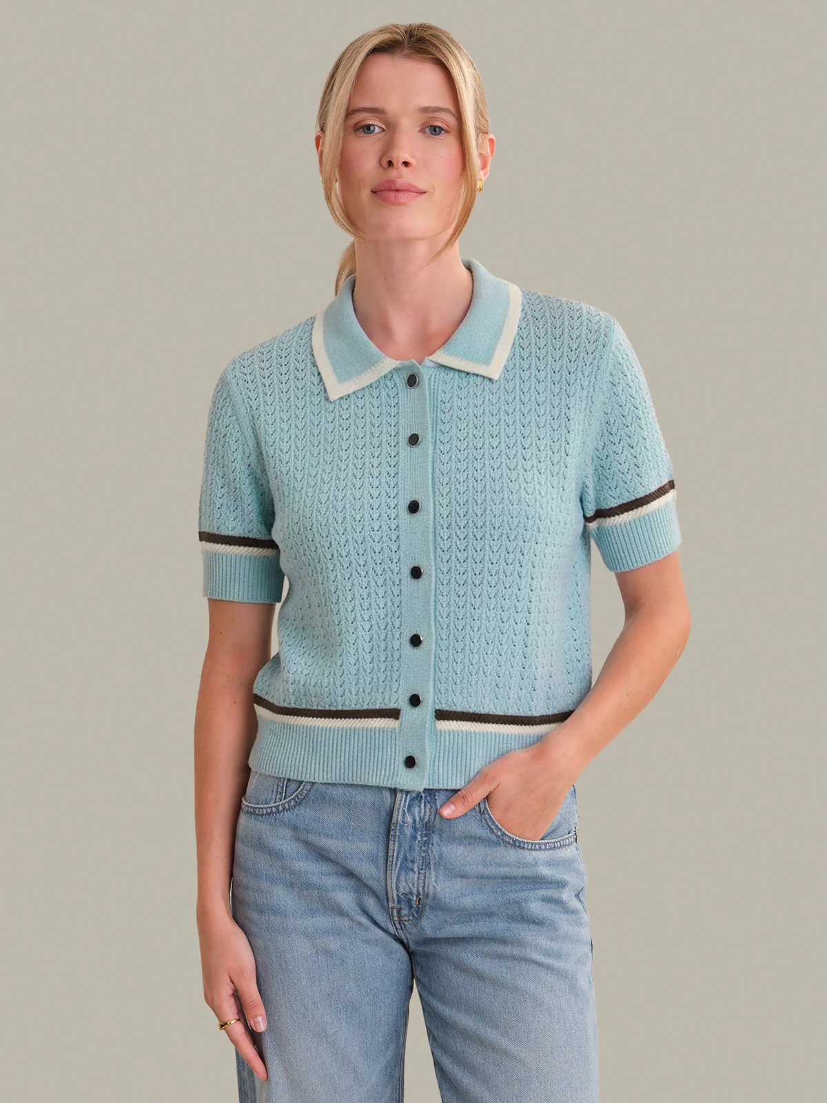 Dania: Pointelle Polo Pullover