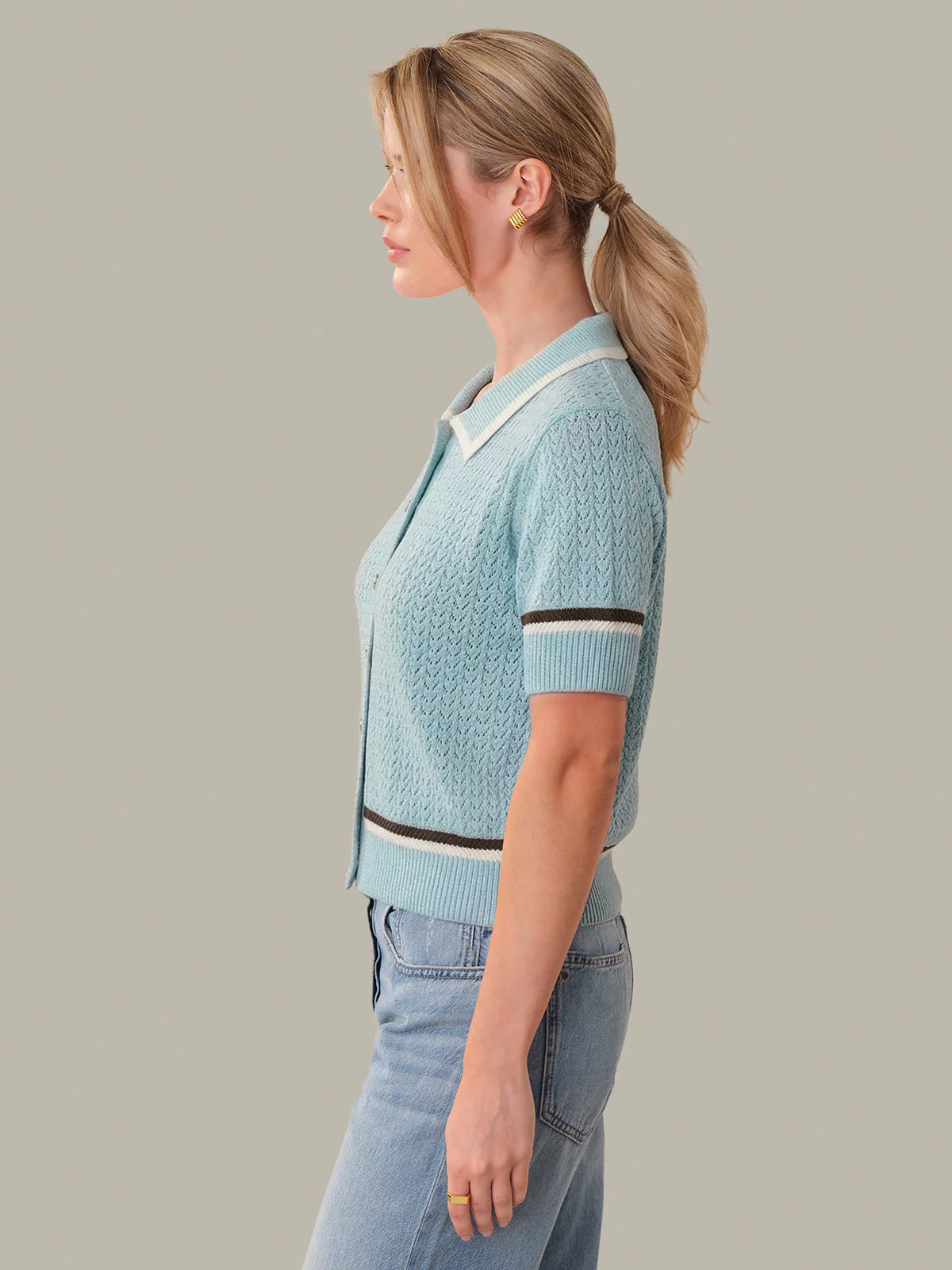 Dania: Pointelle Polo Pullover - Image 2