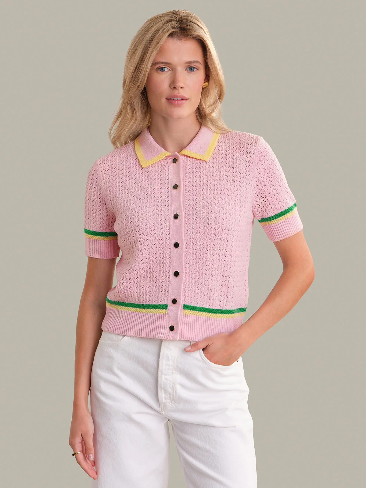 Dania: Pointelle Polo Pullover