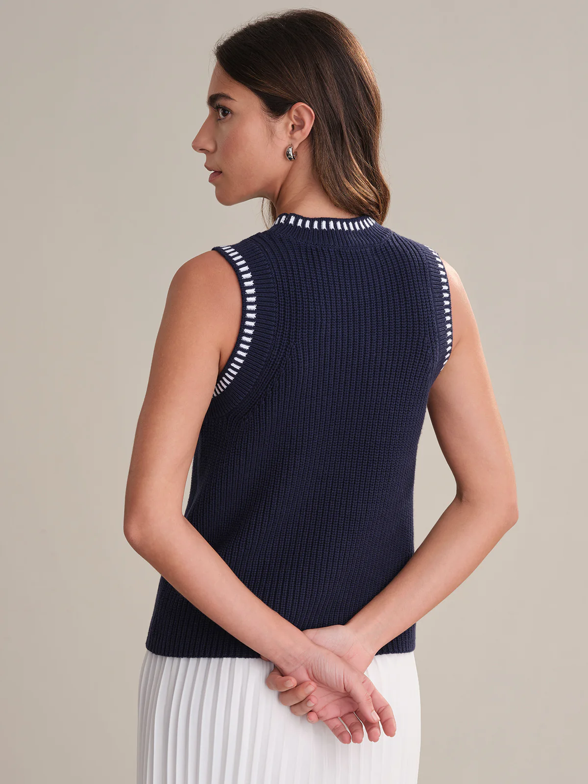 Demi: Cotton Contrast Tipping Cable Tank - Image 3