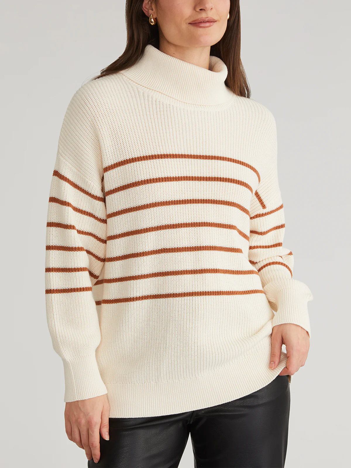 Elise: Cotton Oversize Stripe Turtleneck Pullover