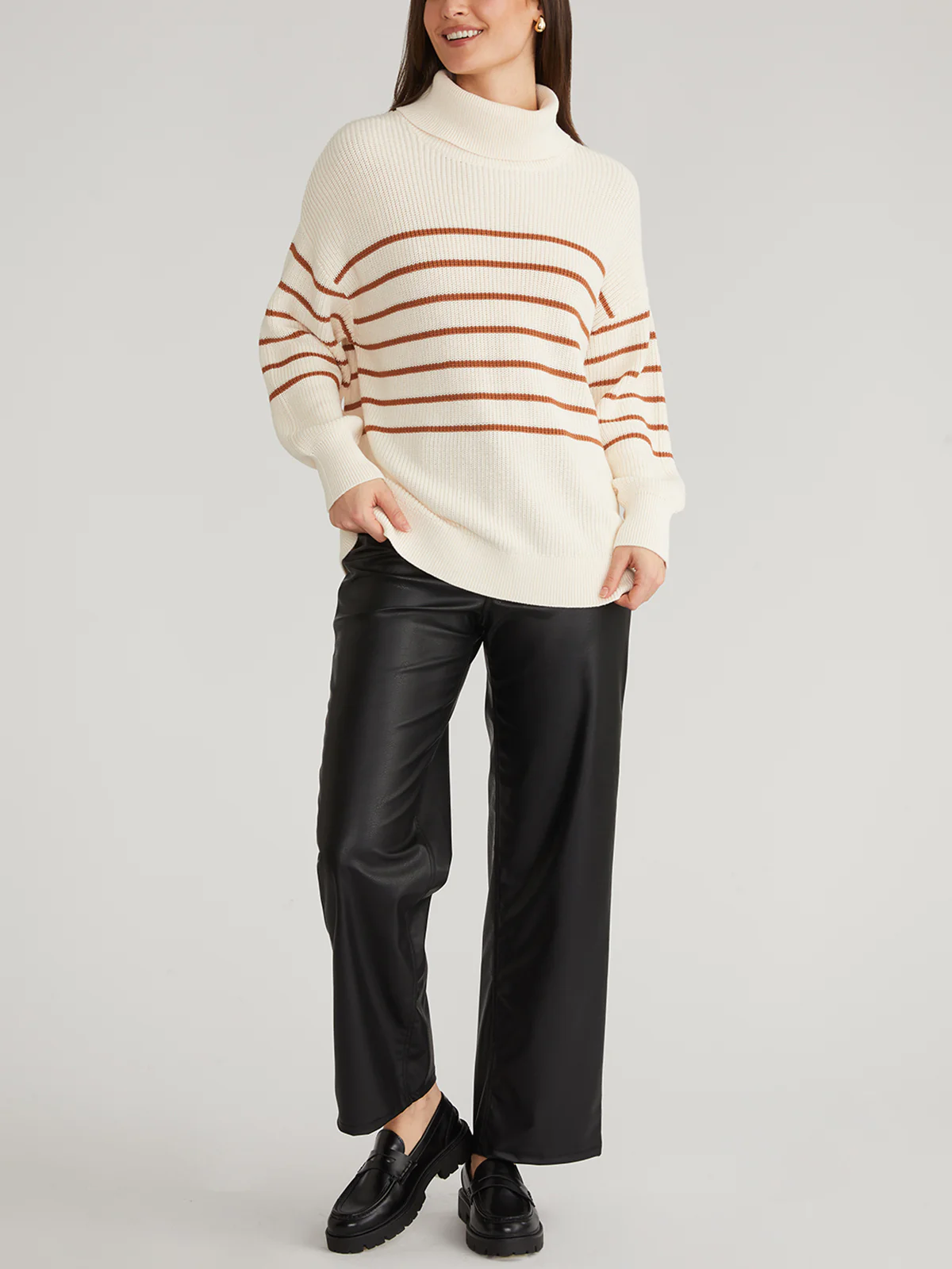 Elise: Cotton Oversize Stripe Turtleneck Pullover - Image 4