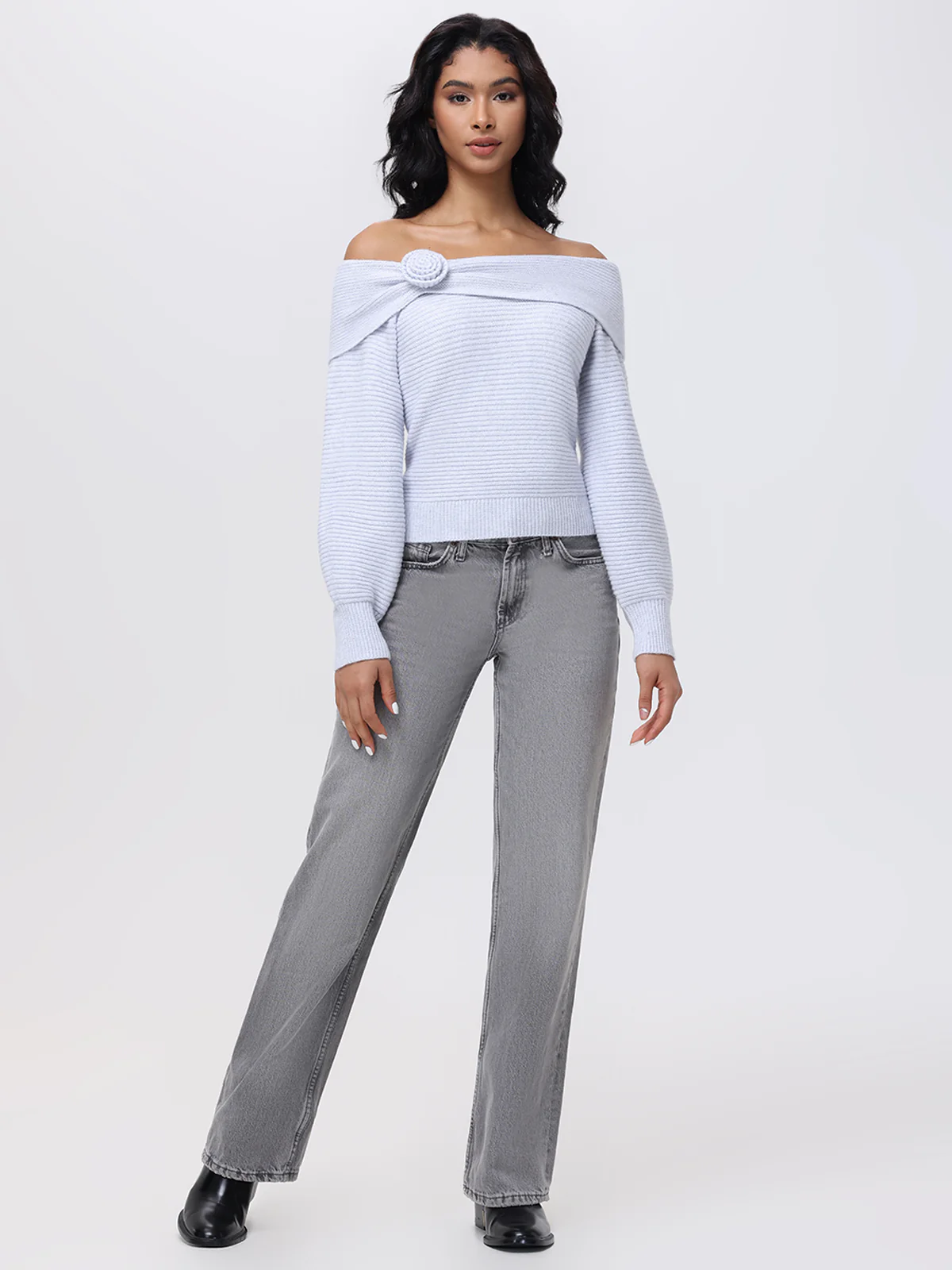 Elizabeth: Off The Shoulder Rosette Sweater - Image 4
