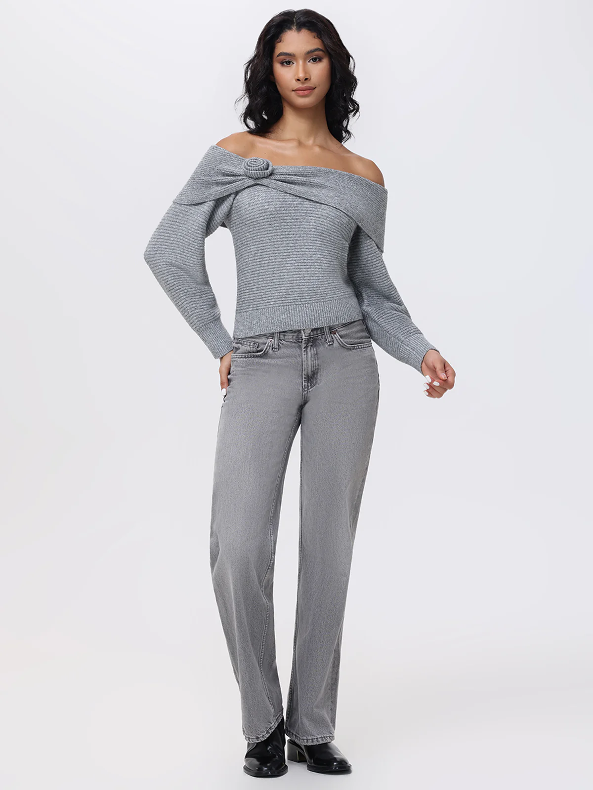 Elizabeth: Off The Shoulder Rosette Sweater - Image 4