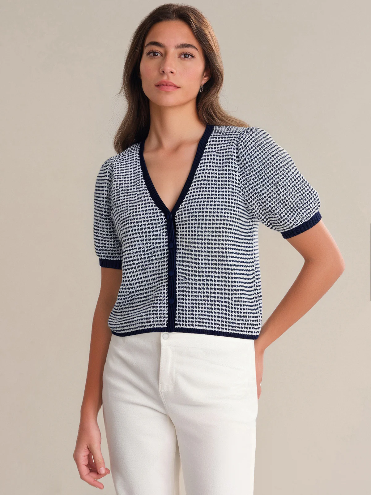 Ely: Puff Sleeve Cotton Cardigan