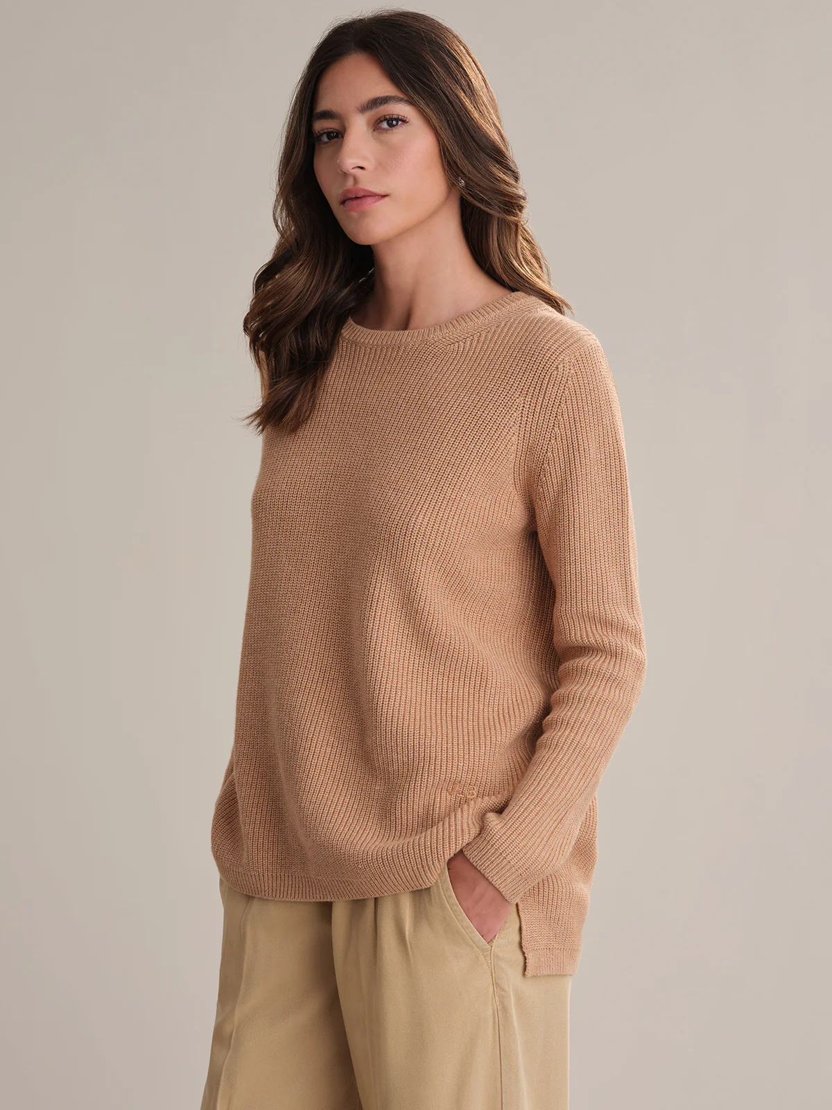 Emma: Crewneck Shaker Stitch Cotton Sweater - Image 2