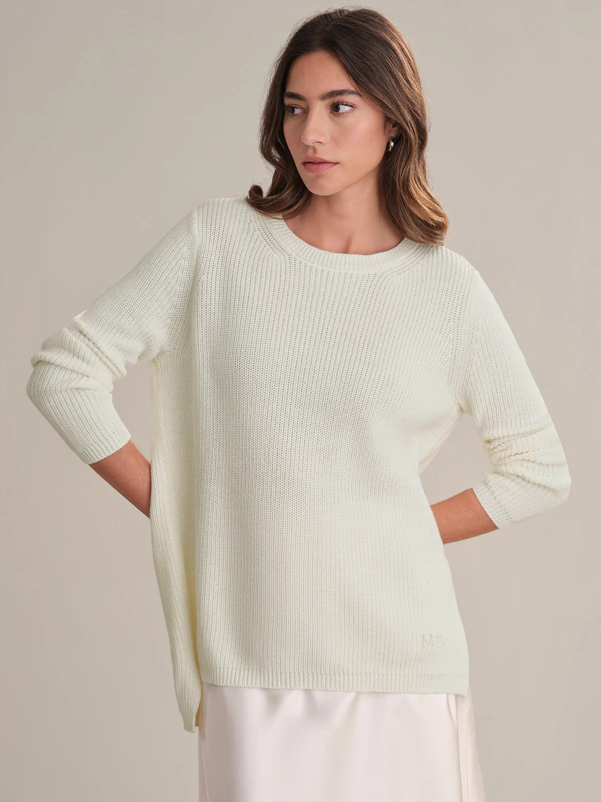 Emma: Crewneck Shaker Stitch Cotton Sweater