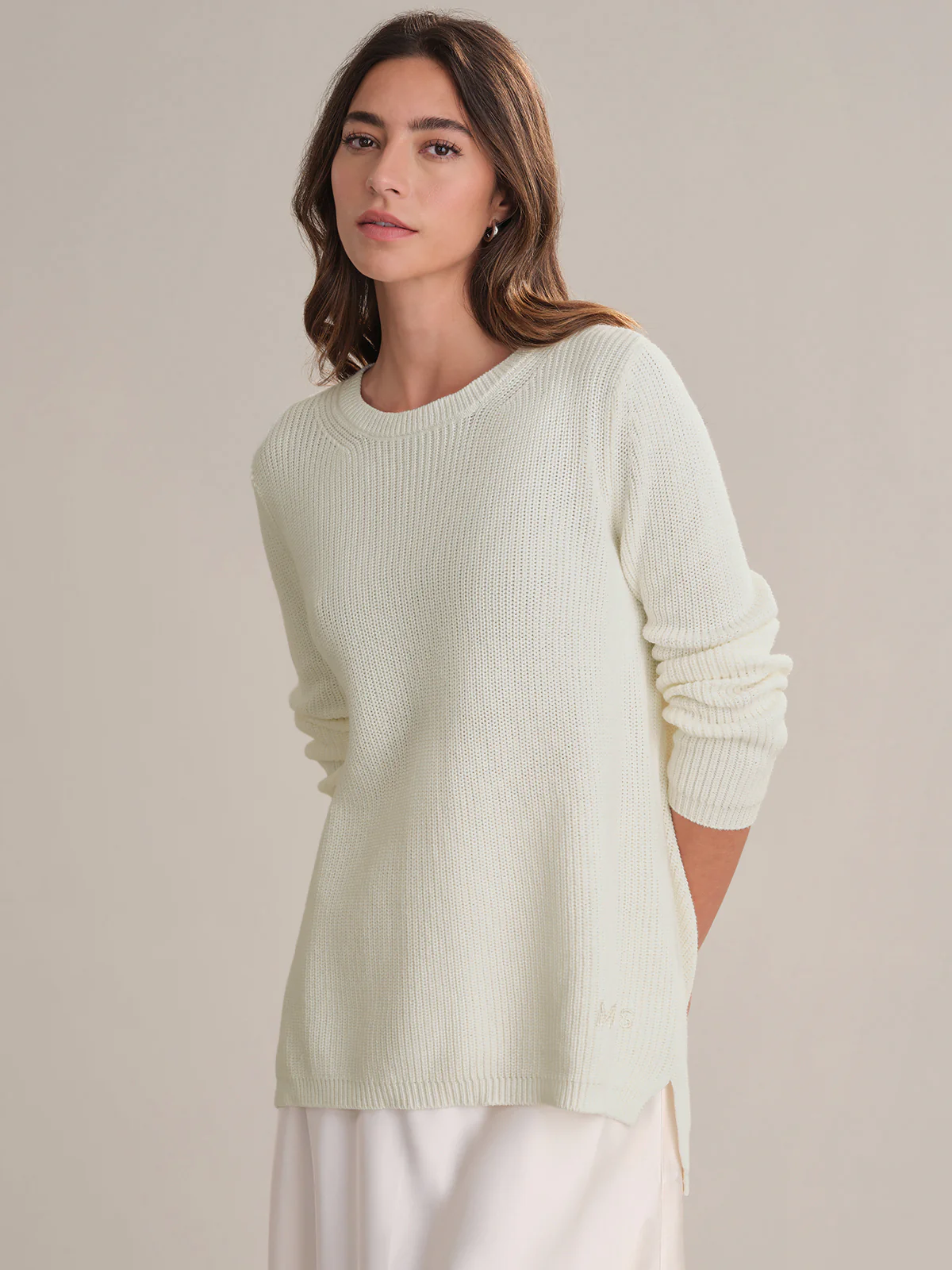 Emma: Crewneck Shaker Stitch Cotton Sweater - Image 2