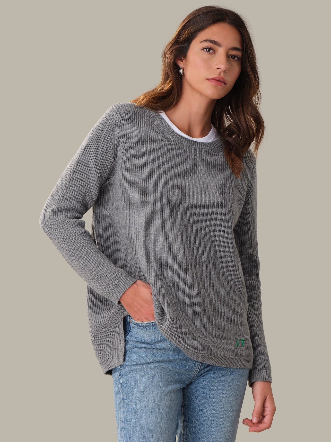 Emma: Crewneck Shaker Stitch Cotton Sweater
