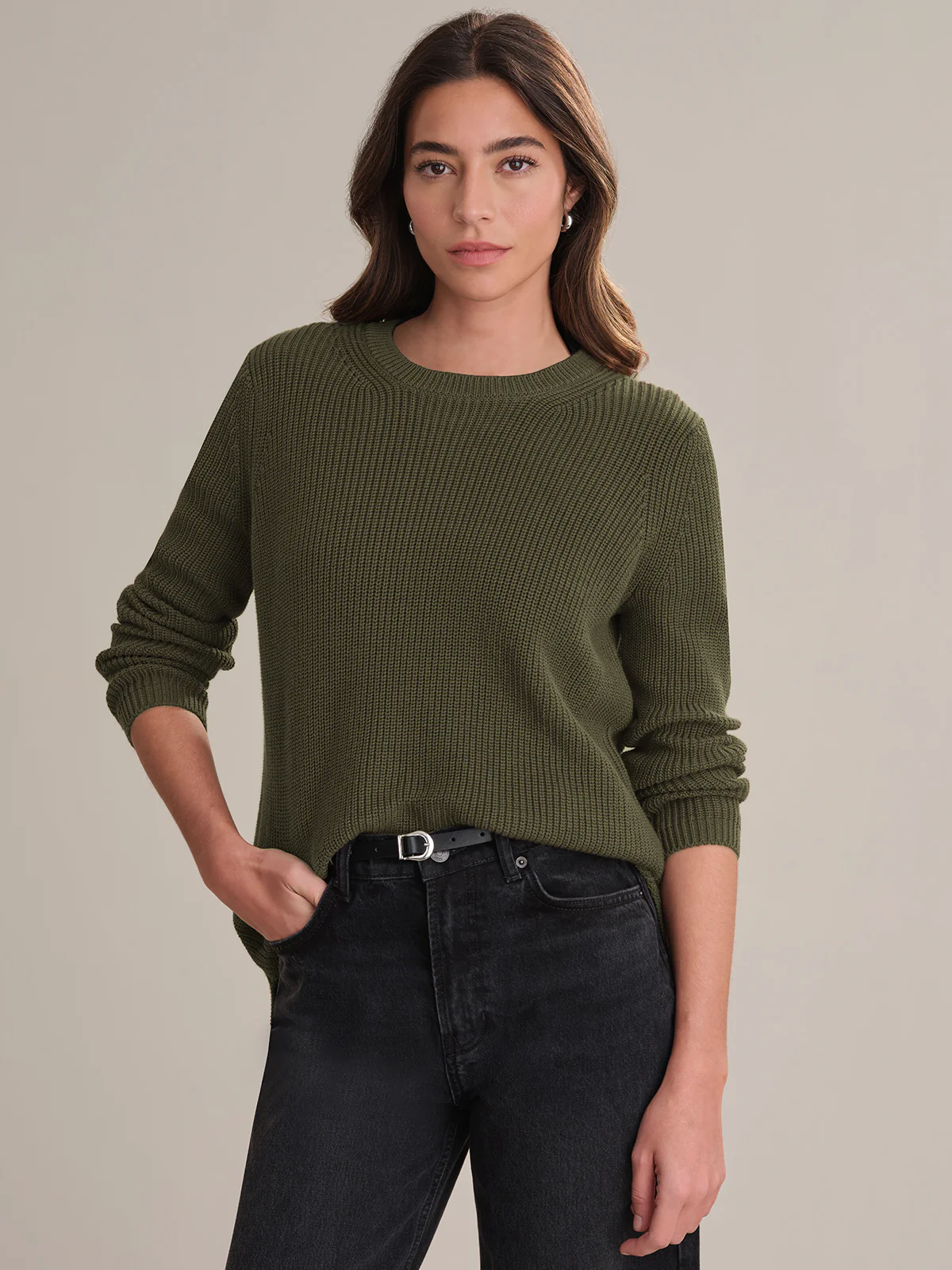 Emma: Crewneck Shaker Stitch Cotton Sweater