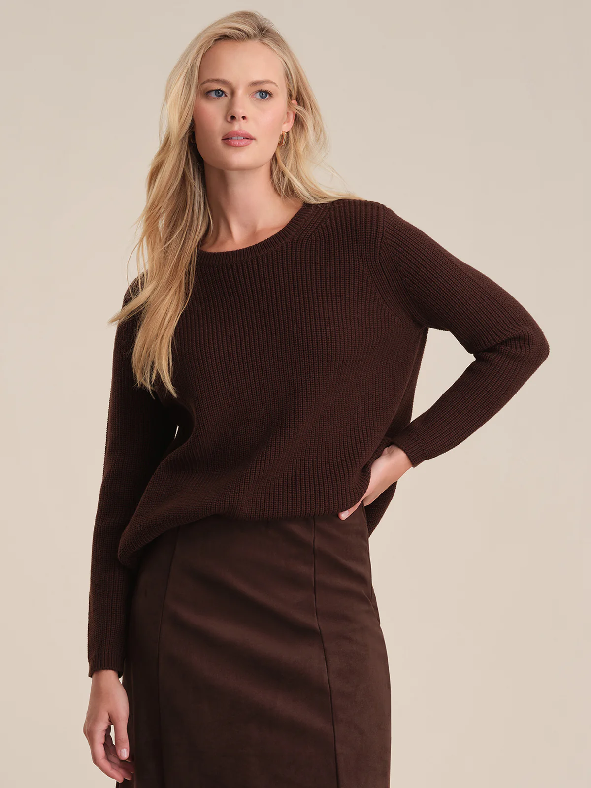 Emma: Crewneck Shaker Stitch Cotton Sweater