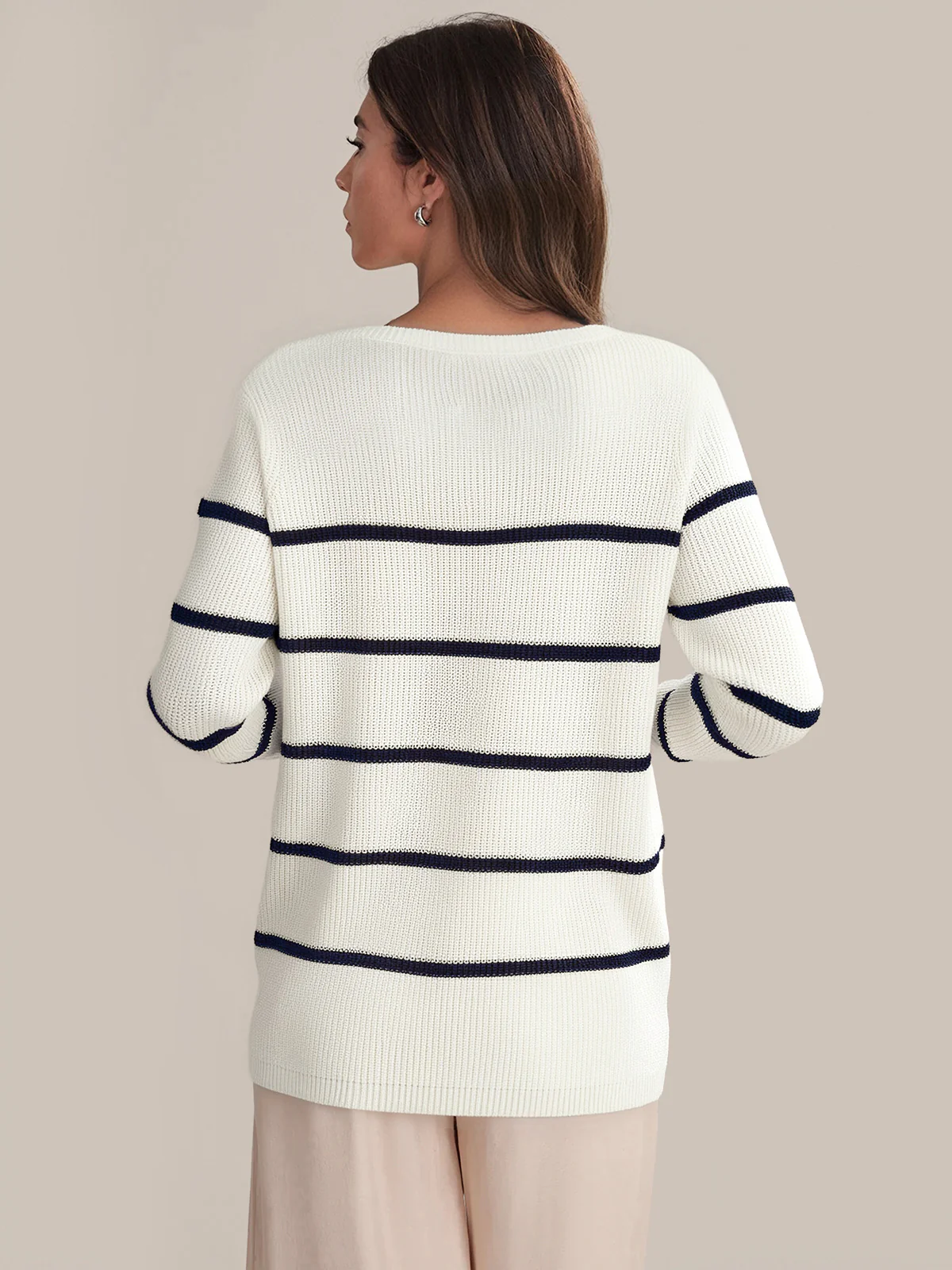 Emma: Stripe Crewneck Shaker Stitch Cotton Sweater - Image 3
