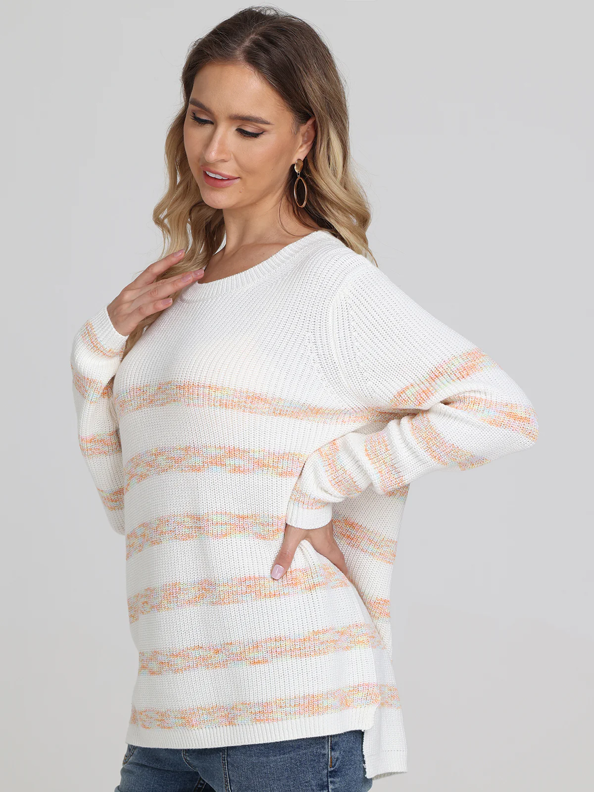 Emma: Stripe Crewneck Shaker Sweater - Image 3