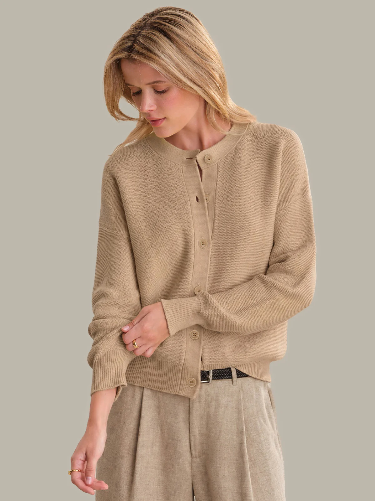 Emy: Crewneck Cotton Cardigan