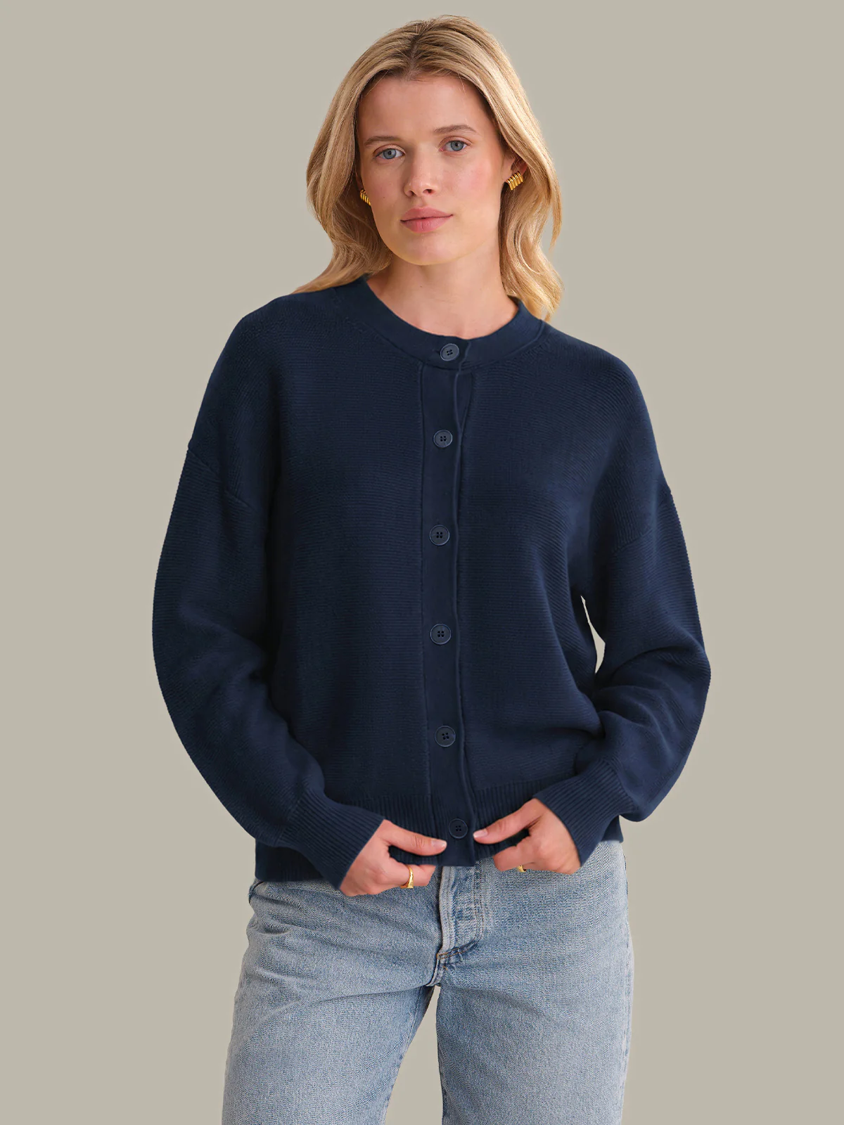 Emy: Crewneck Cotton Cardigan