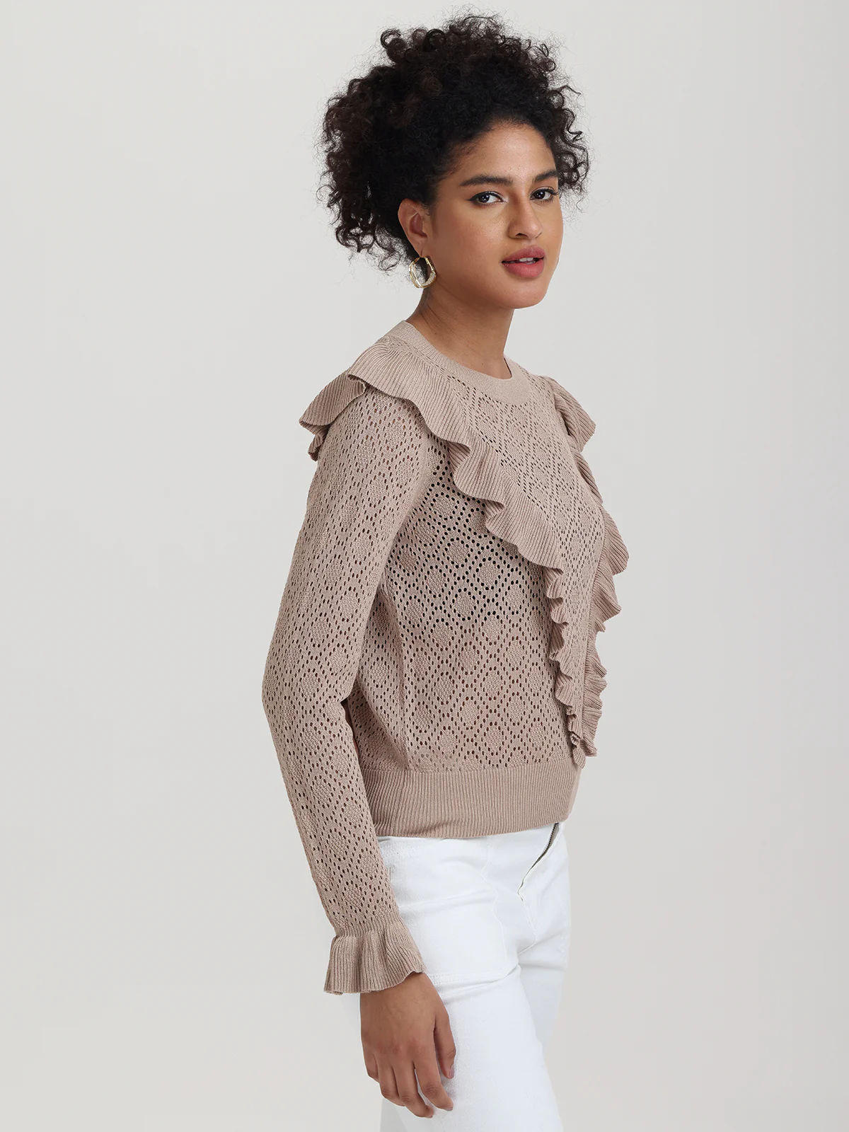 Frances: Ruffle-Trimmed Pointelle Sweater - Image 2