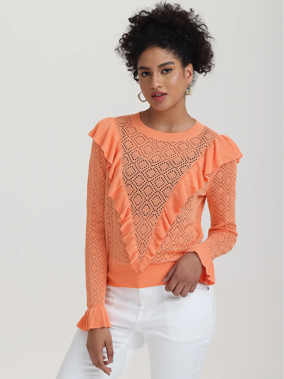 Frances: Ruffle-Trimmed Pointelle Sweater
