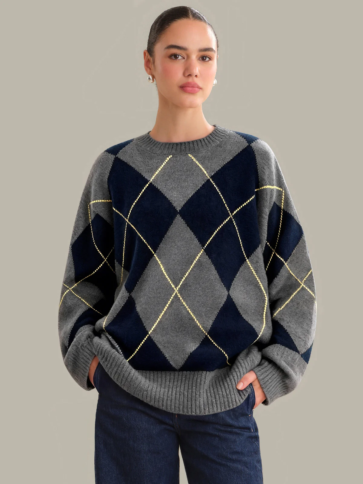 Holland: Oversized 100% Cashmere Argyle Sweater