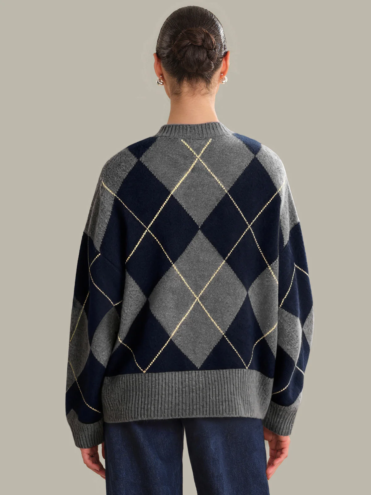 Holland: Oversized 100% Cashmere Argyle Sweater - Image 3
