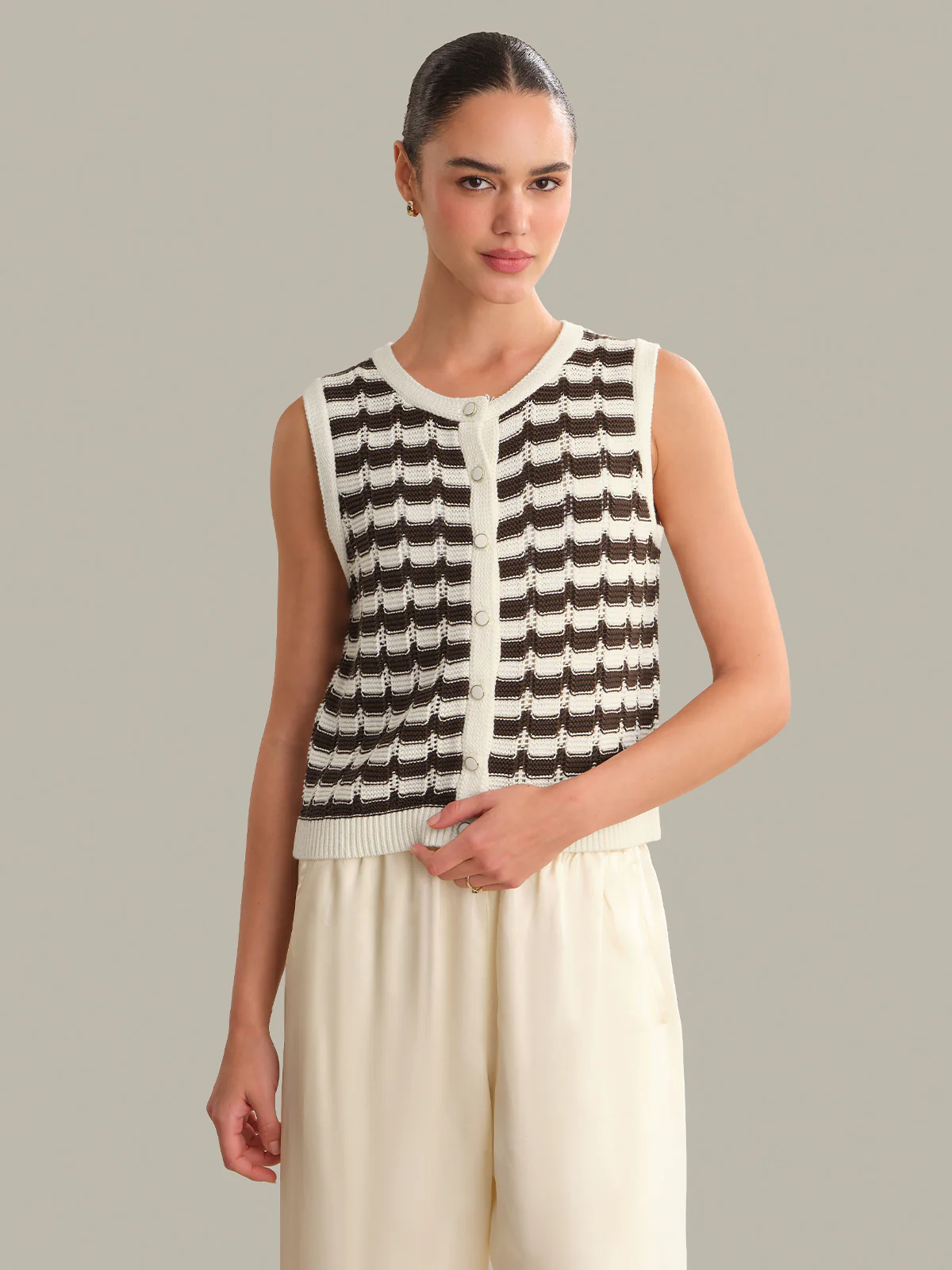 Isla Striped Button Front Vest