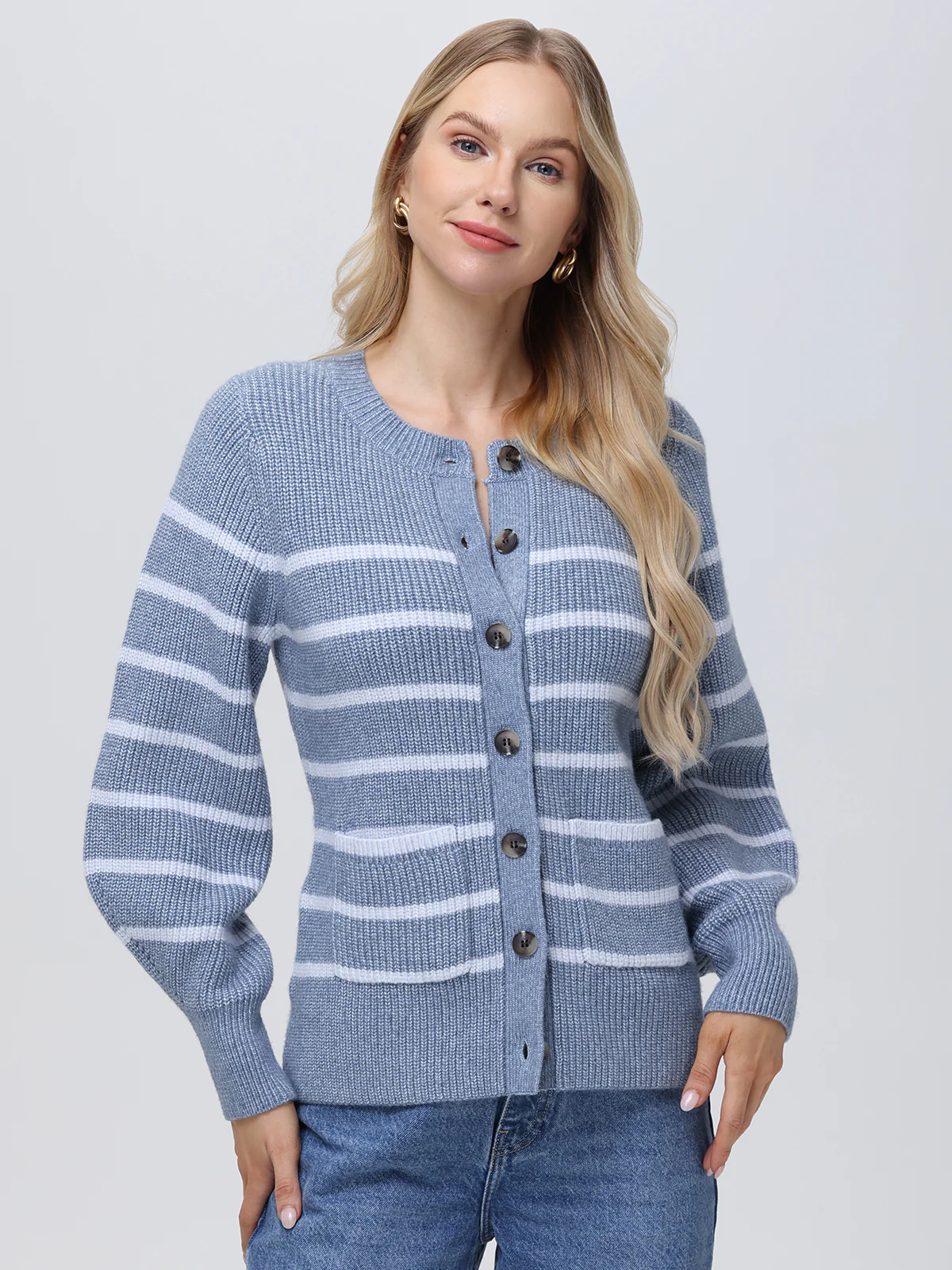 Josie: Crewneck Stripe Cardigan