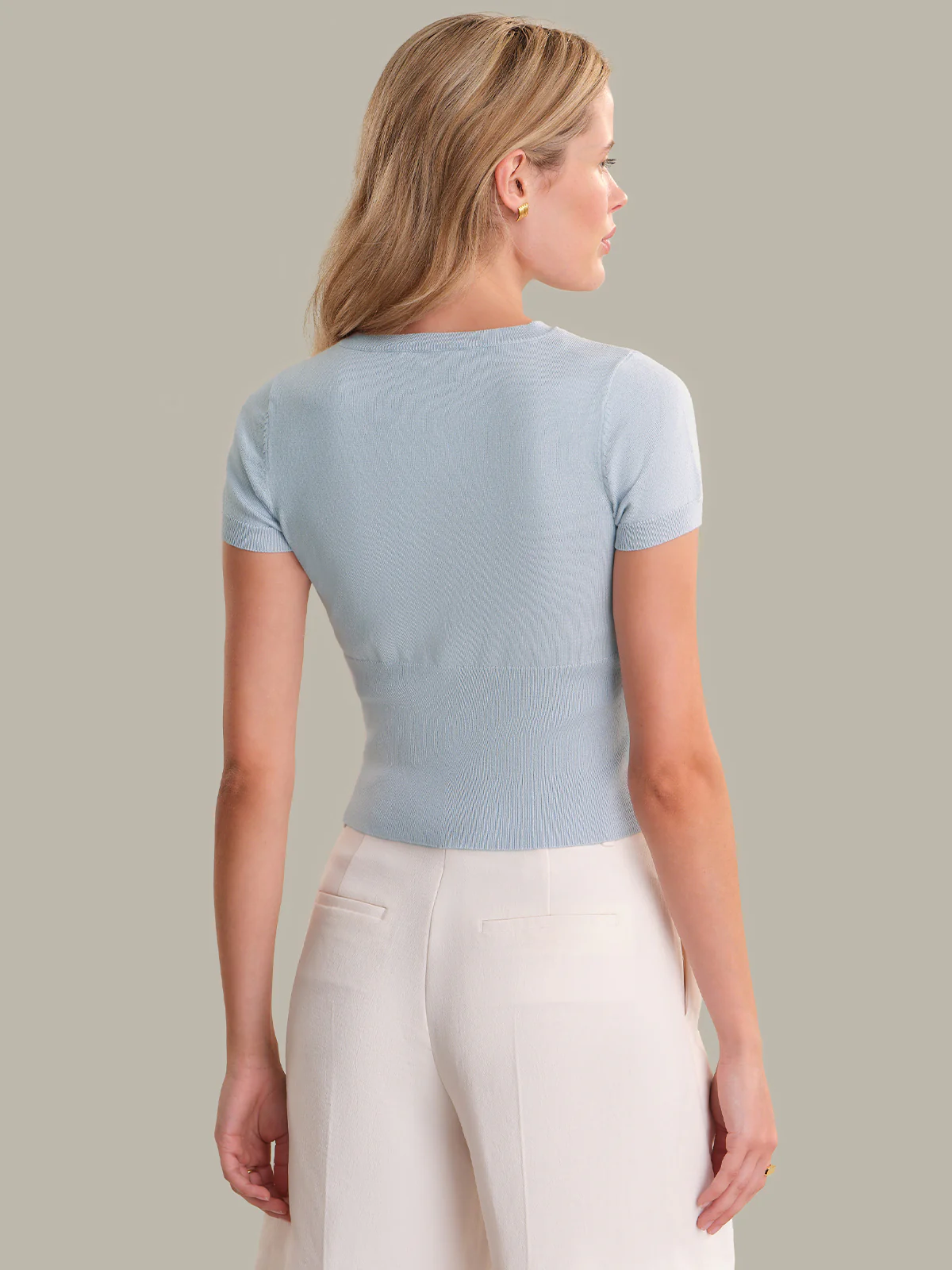 Kate: High Rib Waist Short Sleeve Cardigan - Image 3