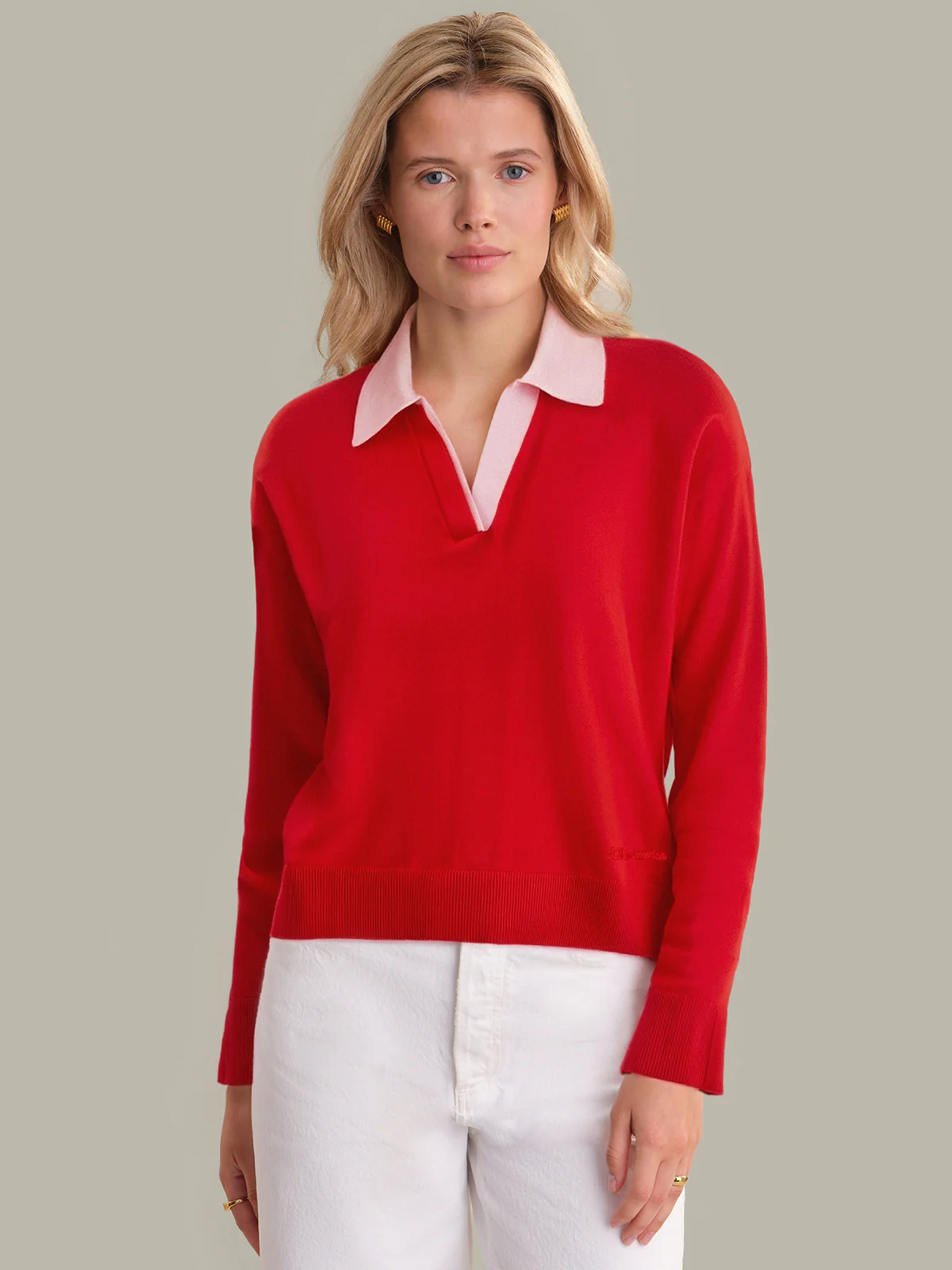 Maddi: Cotton Colorblock Polo Sweater
