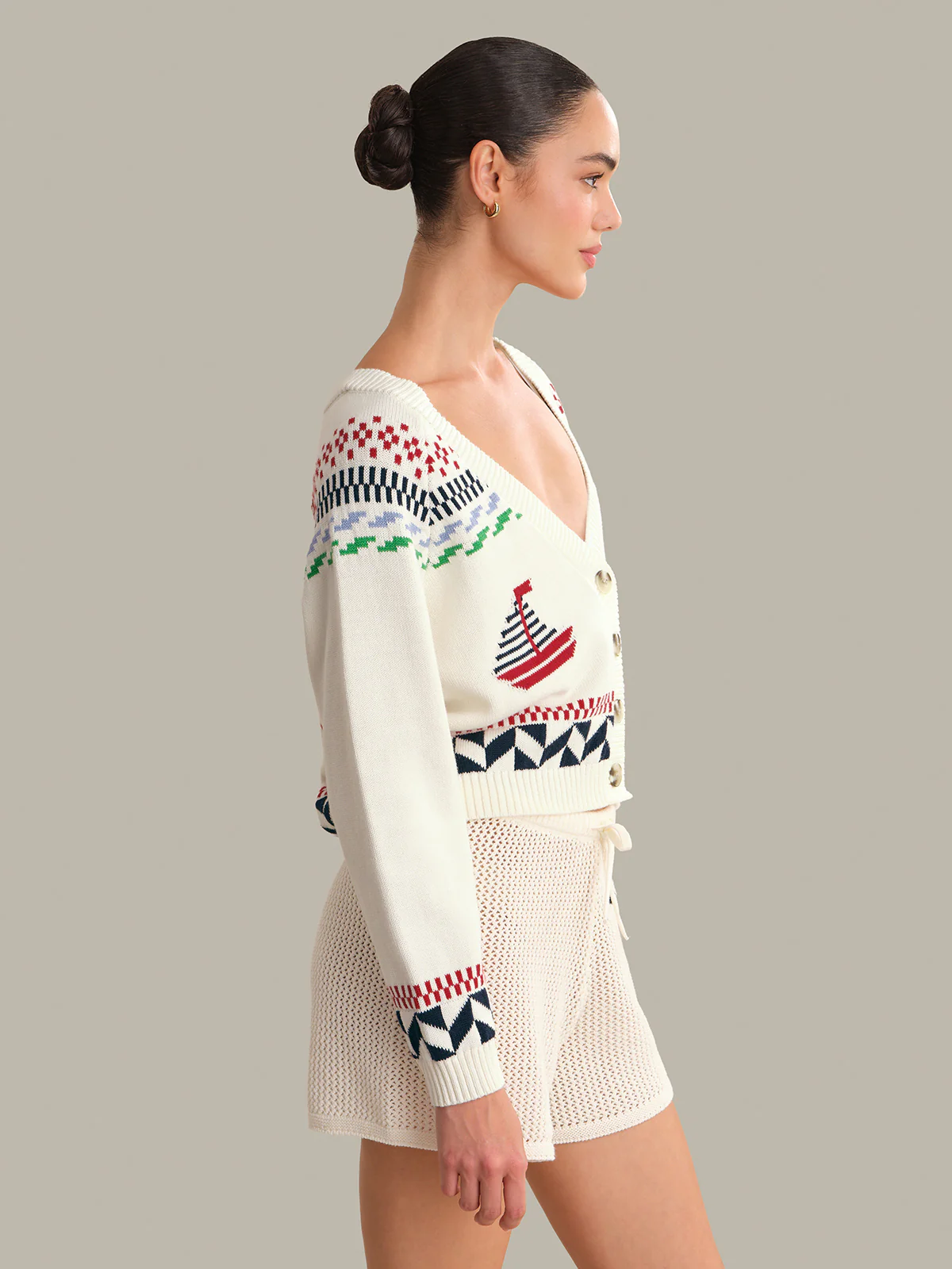 Marina Nautical Button Front Cardigan - Image 3