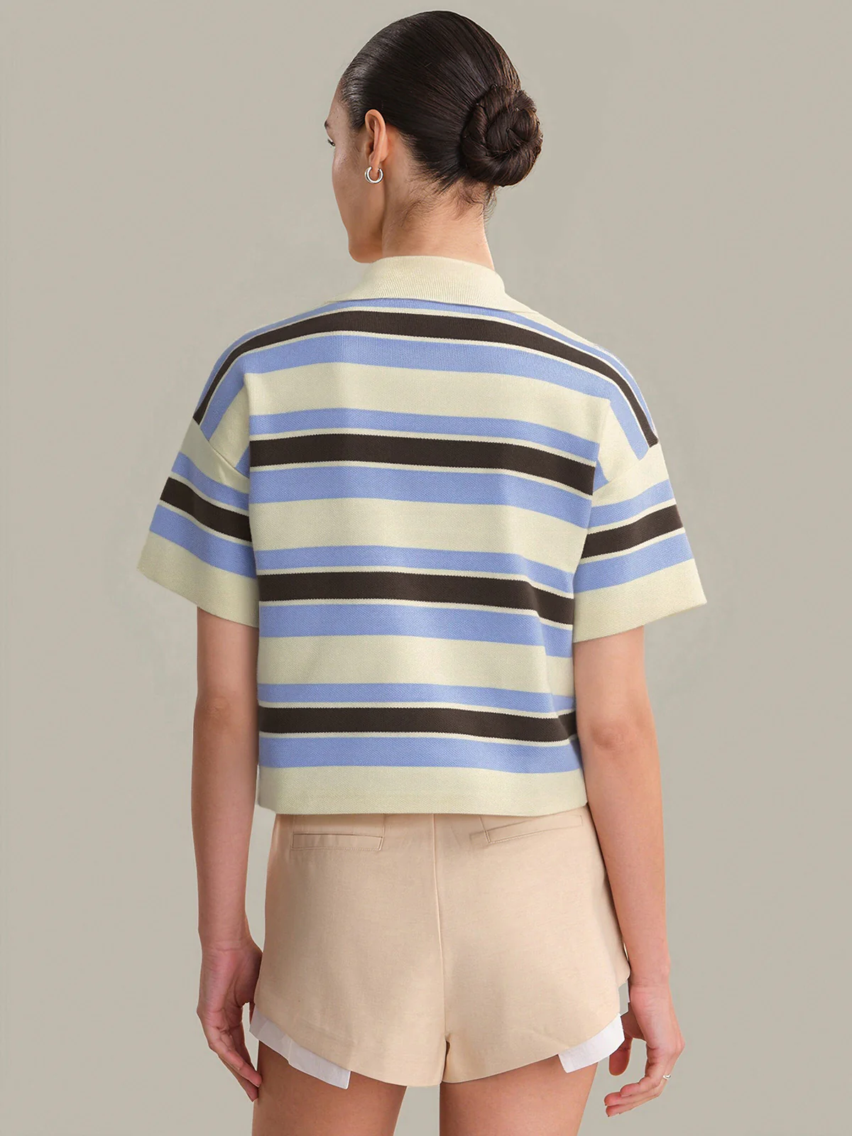 Mila: Stripe Short Sleeve Polo Crop Sweater - Image 3