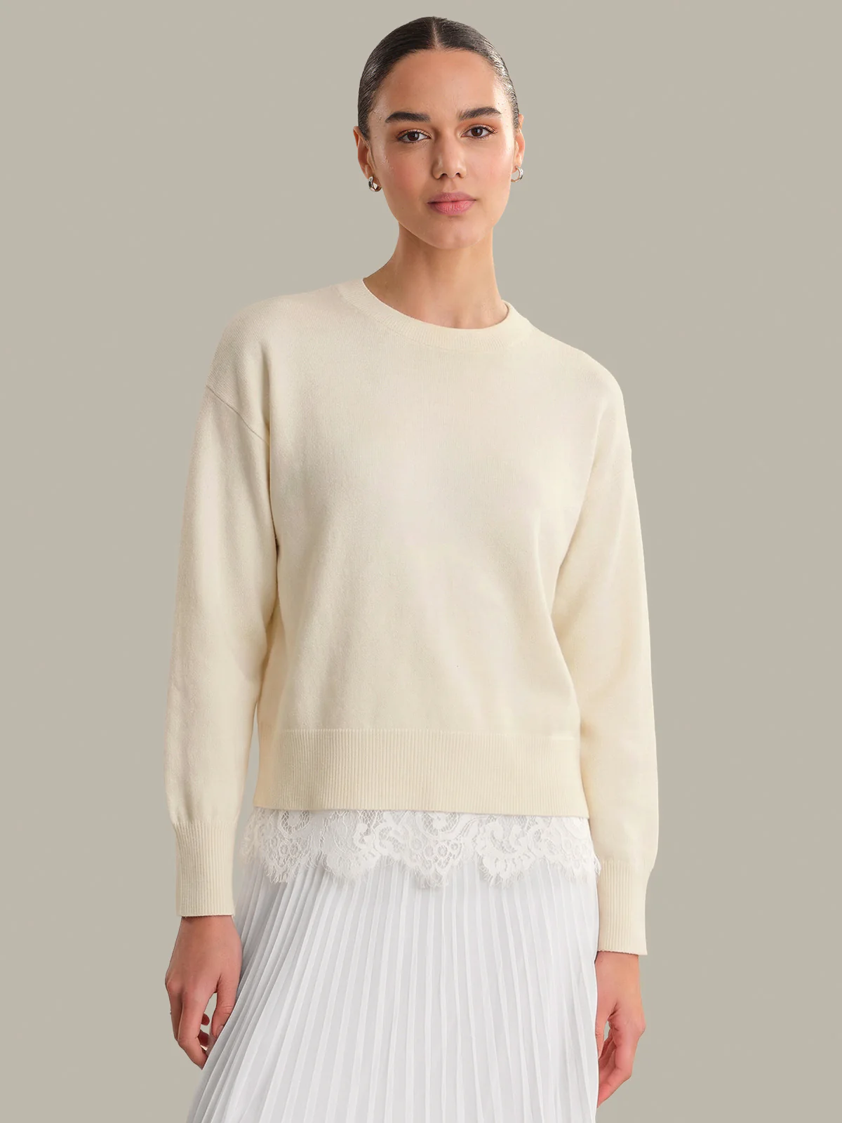 Neve: Lace Detail Cashmere Blend Open Back Pullover
