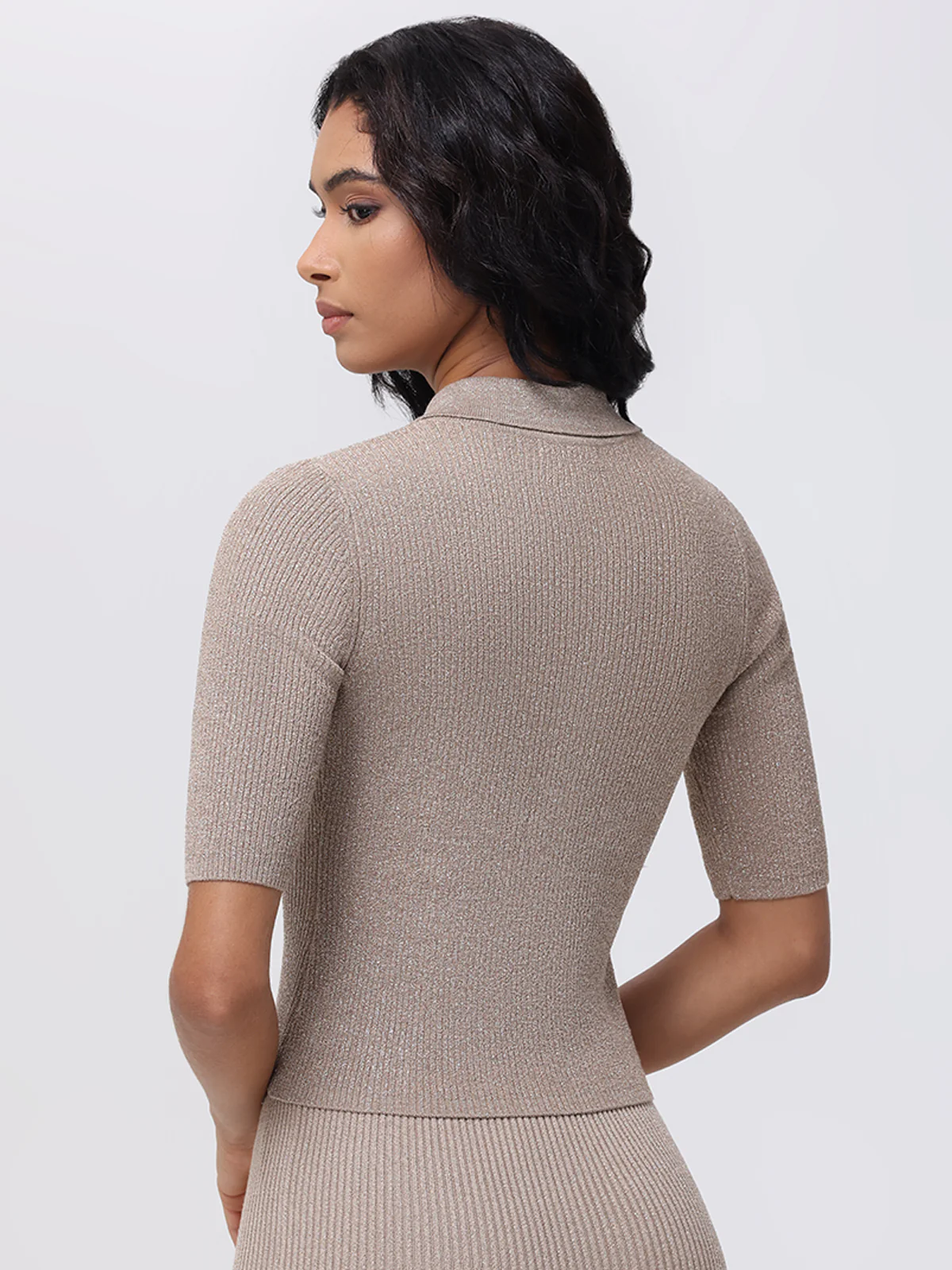 Ophelia: Metallic Johnny Collar Top - Image 2