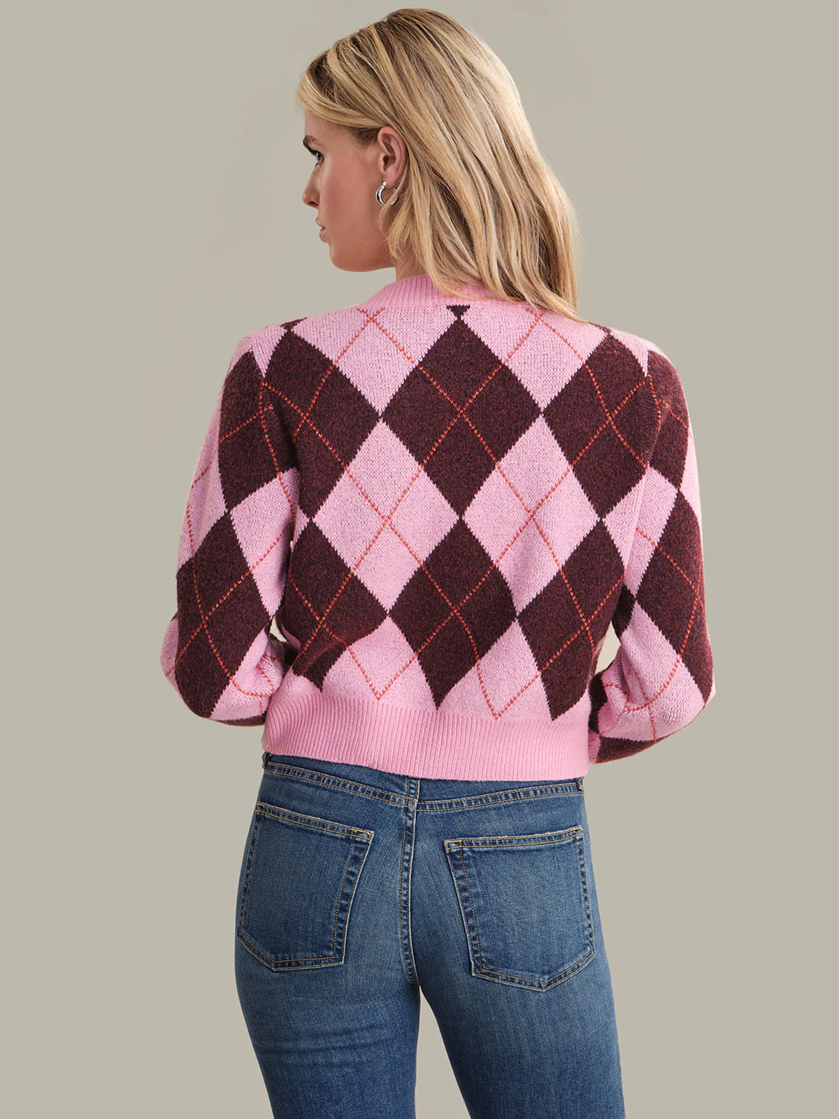 Parker: Diamond Check Crewneck Cardigan - Image 3