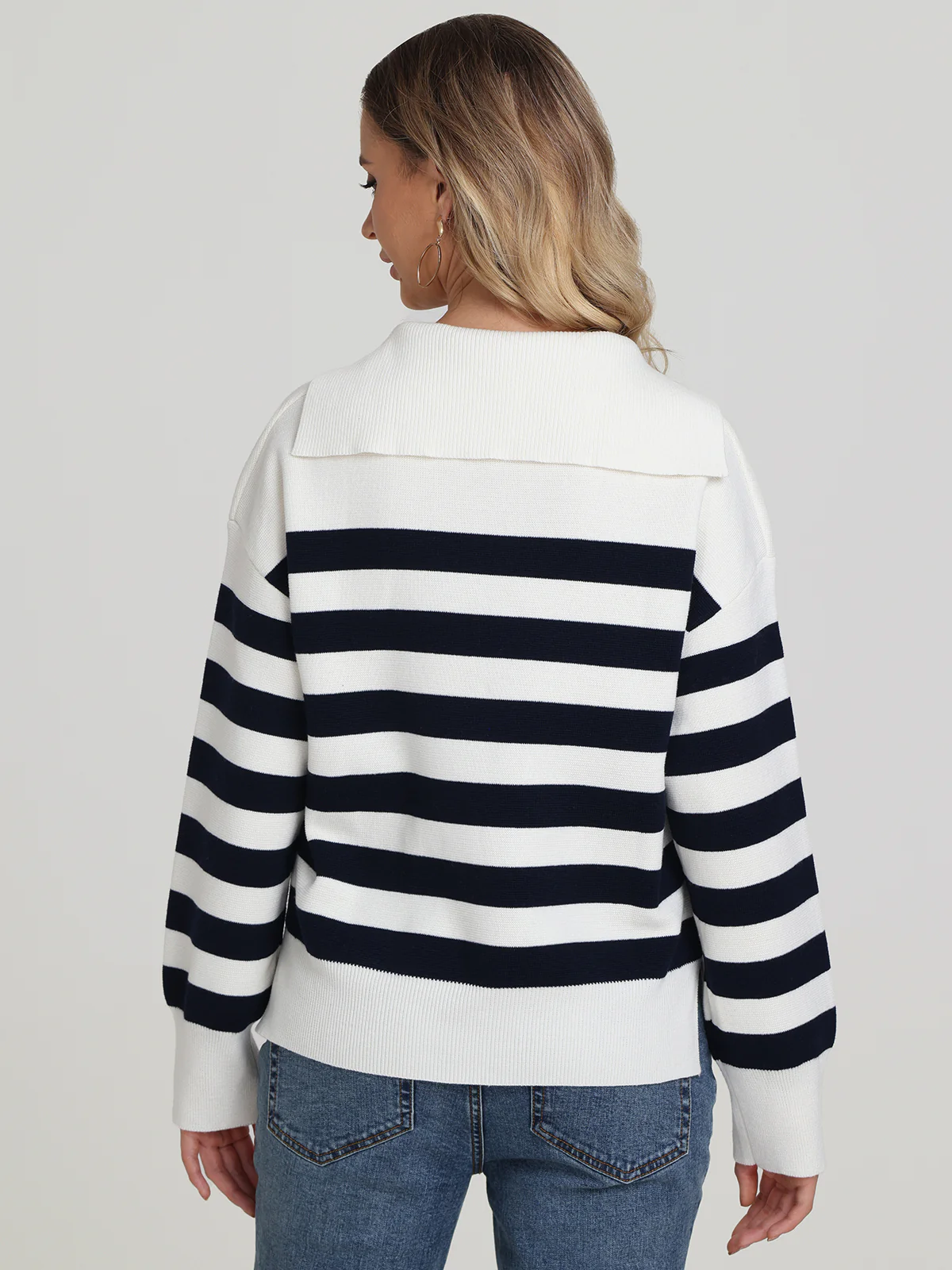 Peggy: Stripe Open Collar Sweater - Image 3