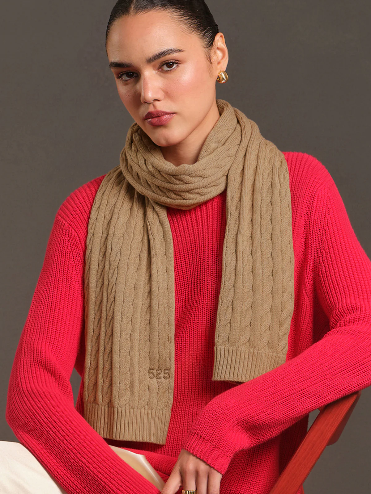 Porter: Embroidered Cable Knit Cotton Scarf