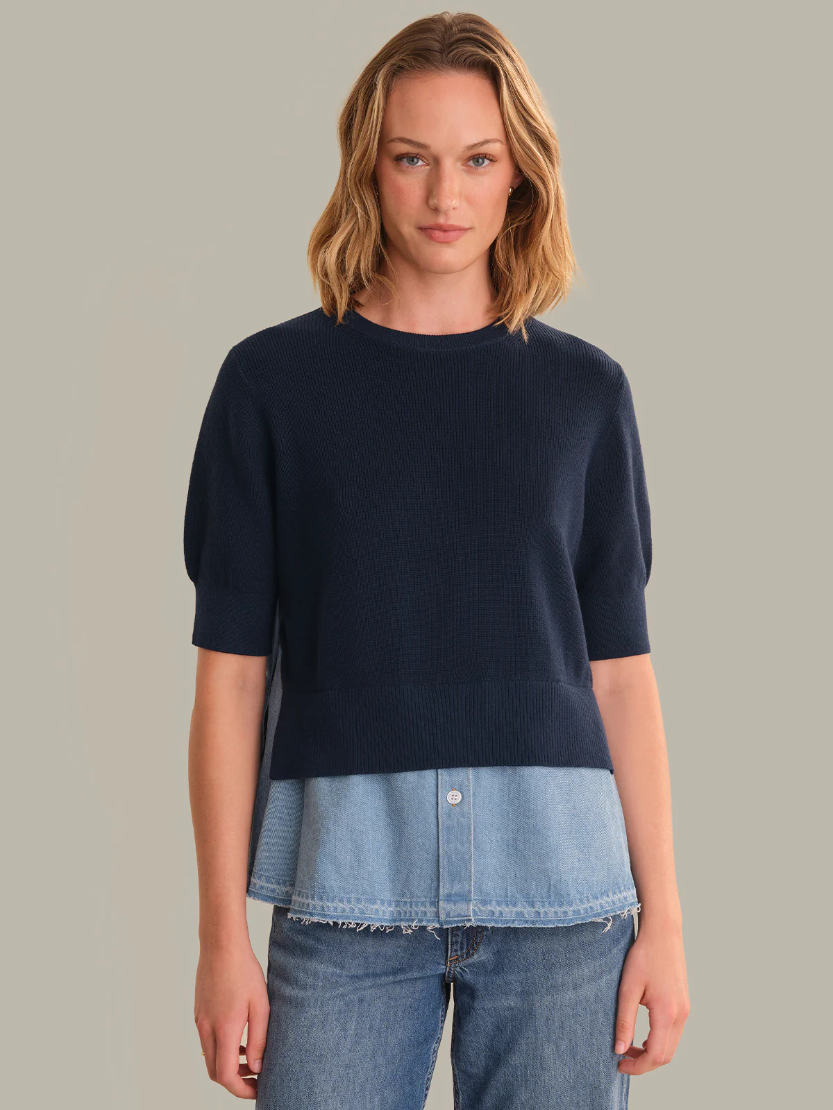 Romy: Cotton Denim x Knit Sweater