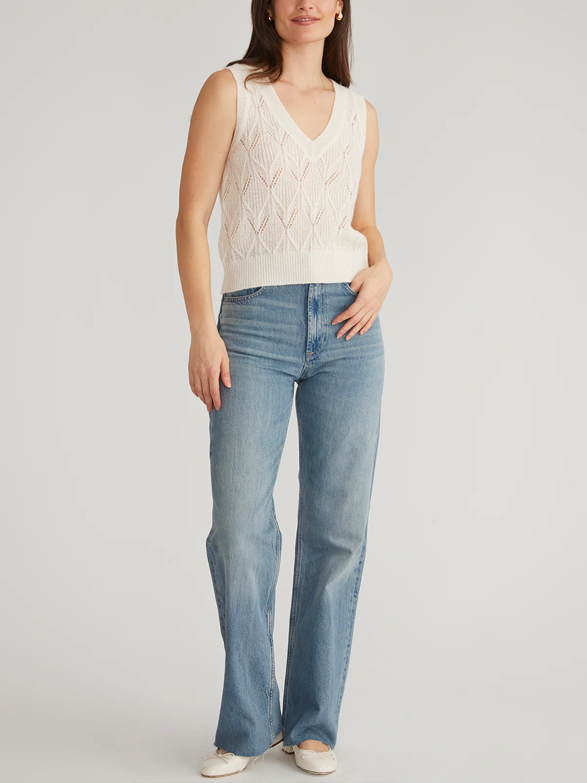 Serena: Pointelle V-Neck Vest - Image 4