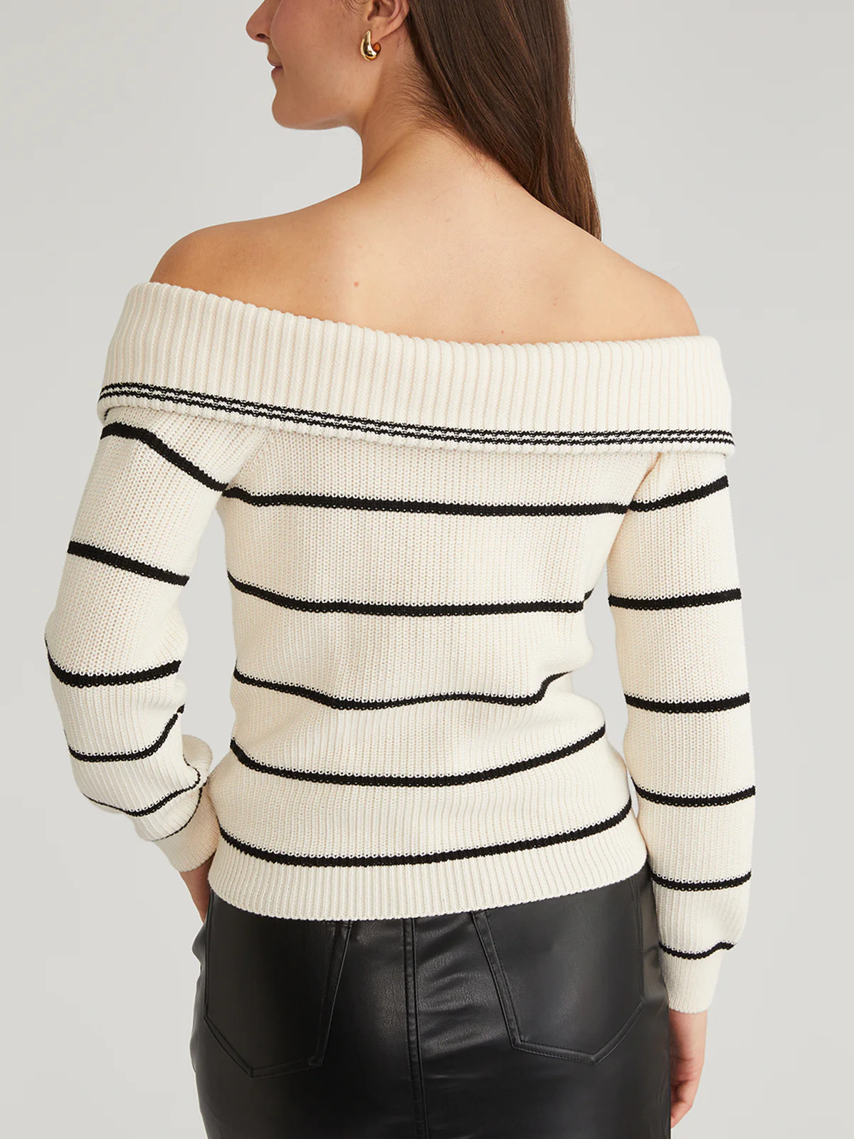 Sierra: Cotton Stripe Off Shoulder Pullover - Image 3