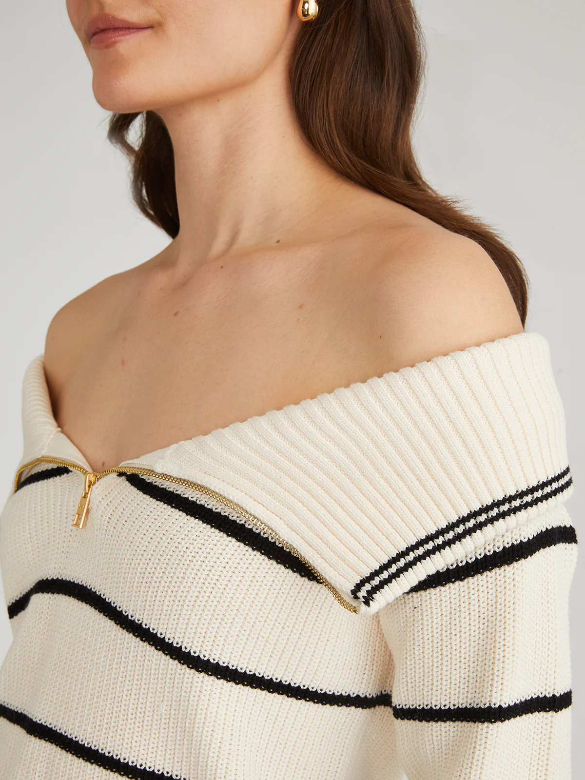 Sierra: Cotton Stripe Off Shoulder Pullover - Image 5